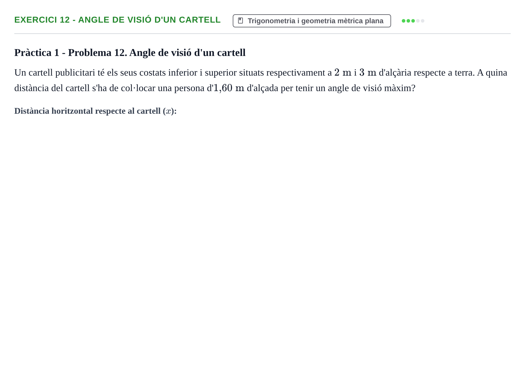 Enunciado: 12 - Angle de visió d'un cartell