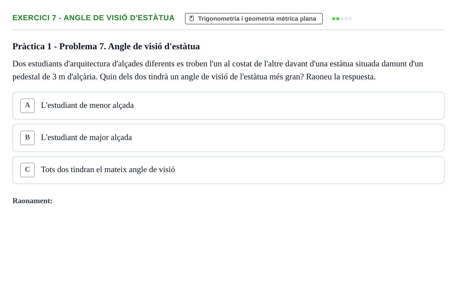 Enunciado: 7 - Angle de visió d'estàtua