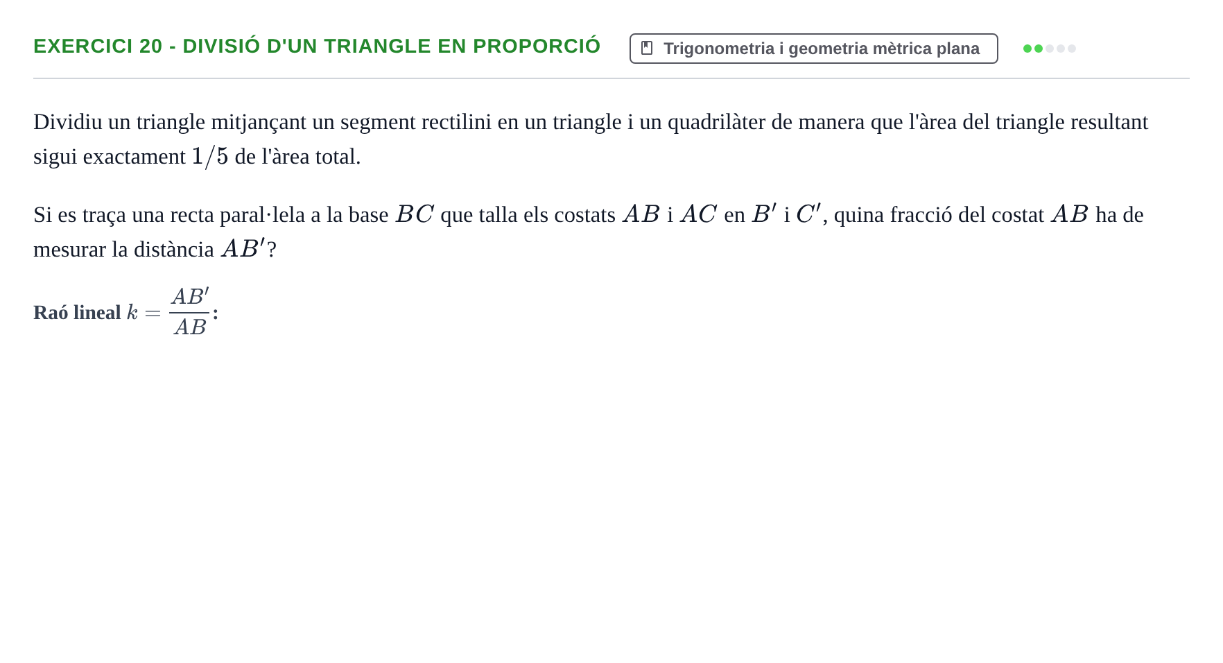 Enunciado: 20 - Divisió d'un triangle en proporció