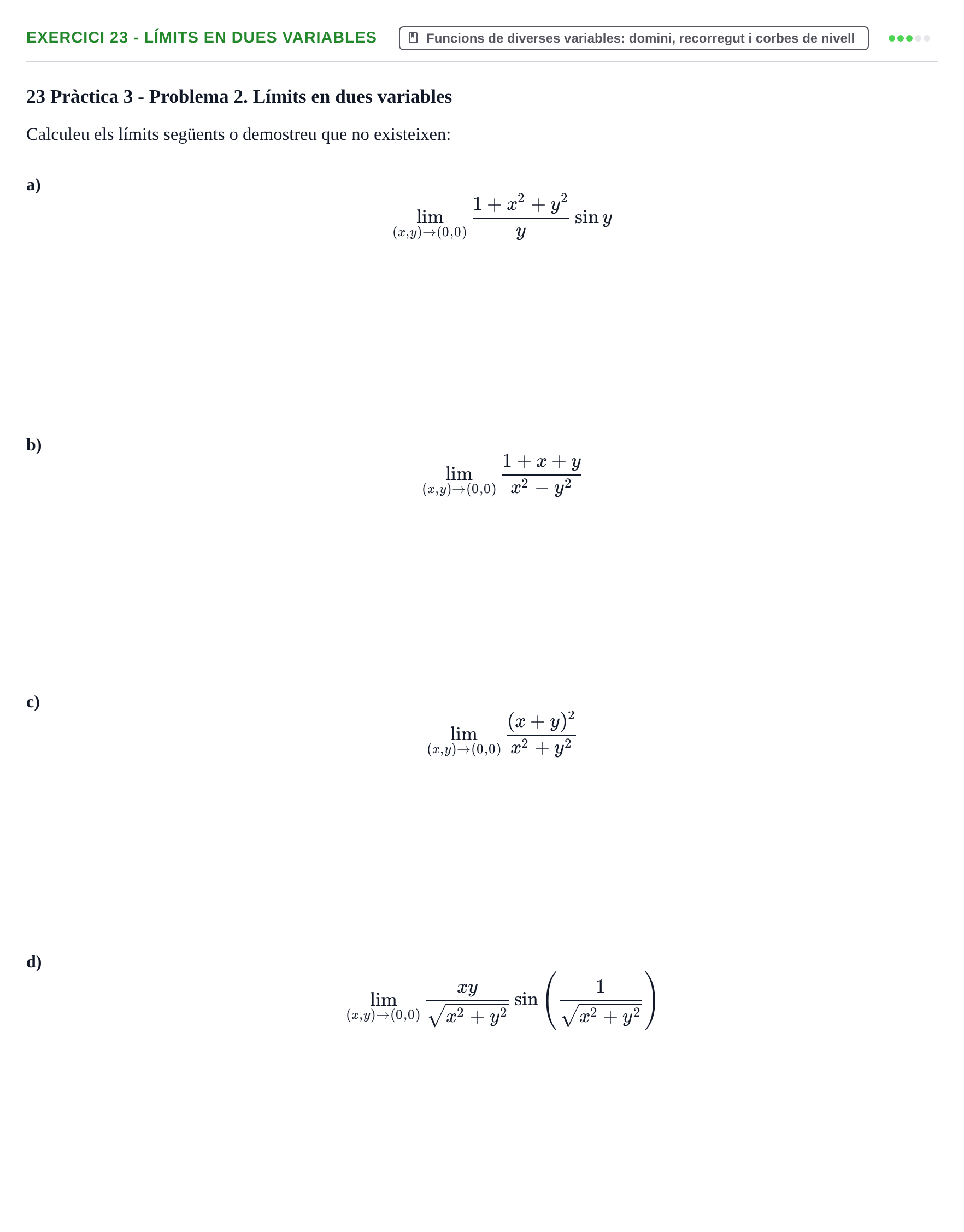 Enunciado: 23 - Límits en dues variables