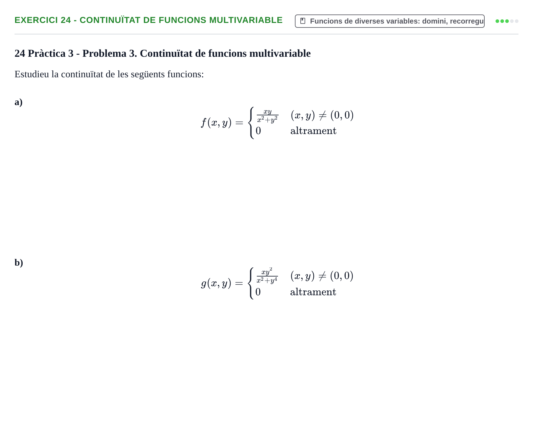 Enunciado: 24 - Continuïtat de funcions multivariable