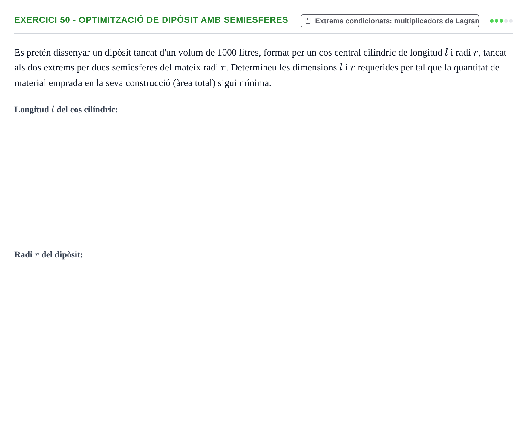 Enunciado: 50 - Optimització de dipòsit amb semiesferes