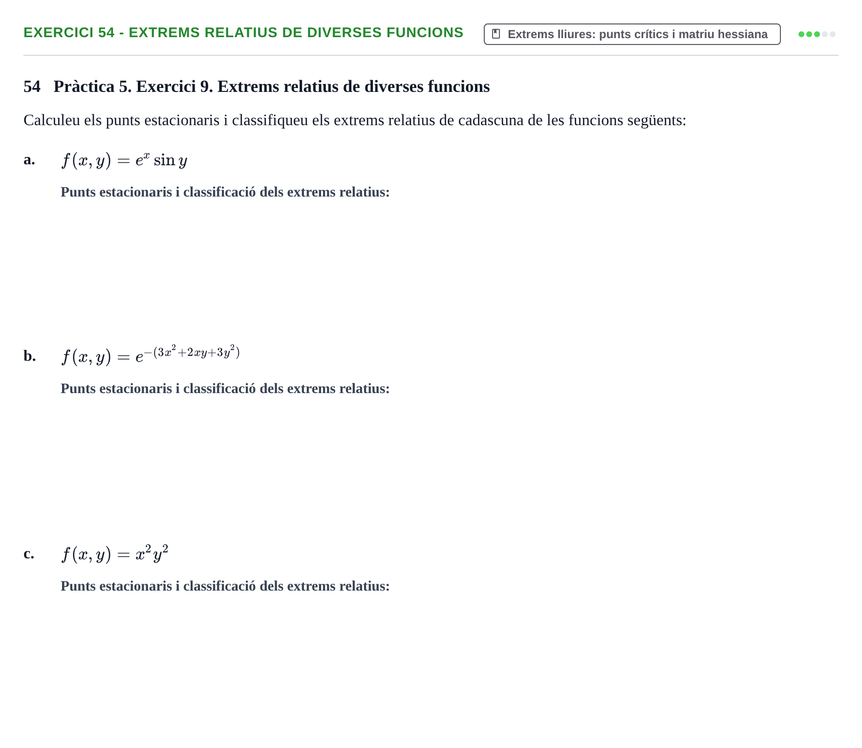 Enunciado: 54 - Extrems relatius de diverses funcions