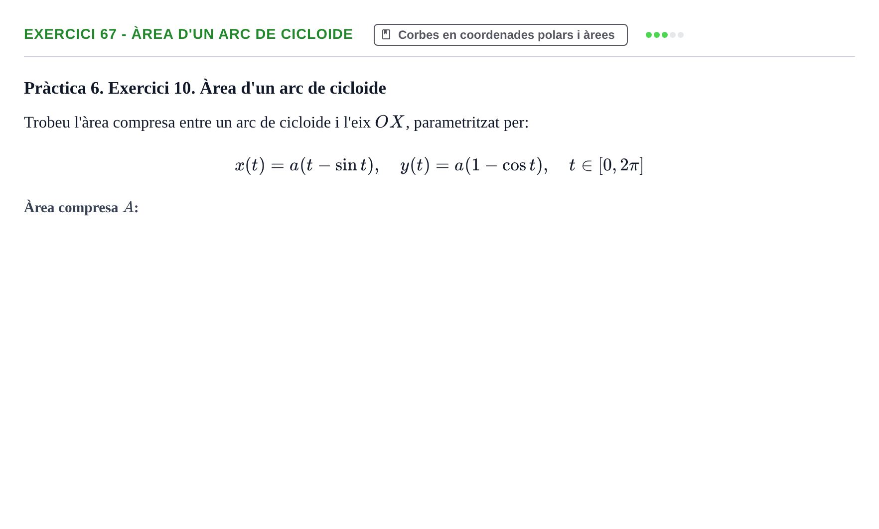 Enunciado: 67 - Àrea d'un arc de cicloide