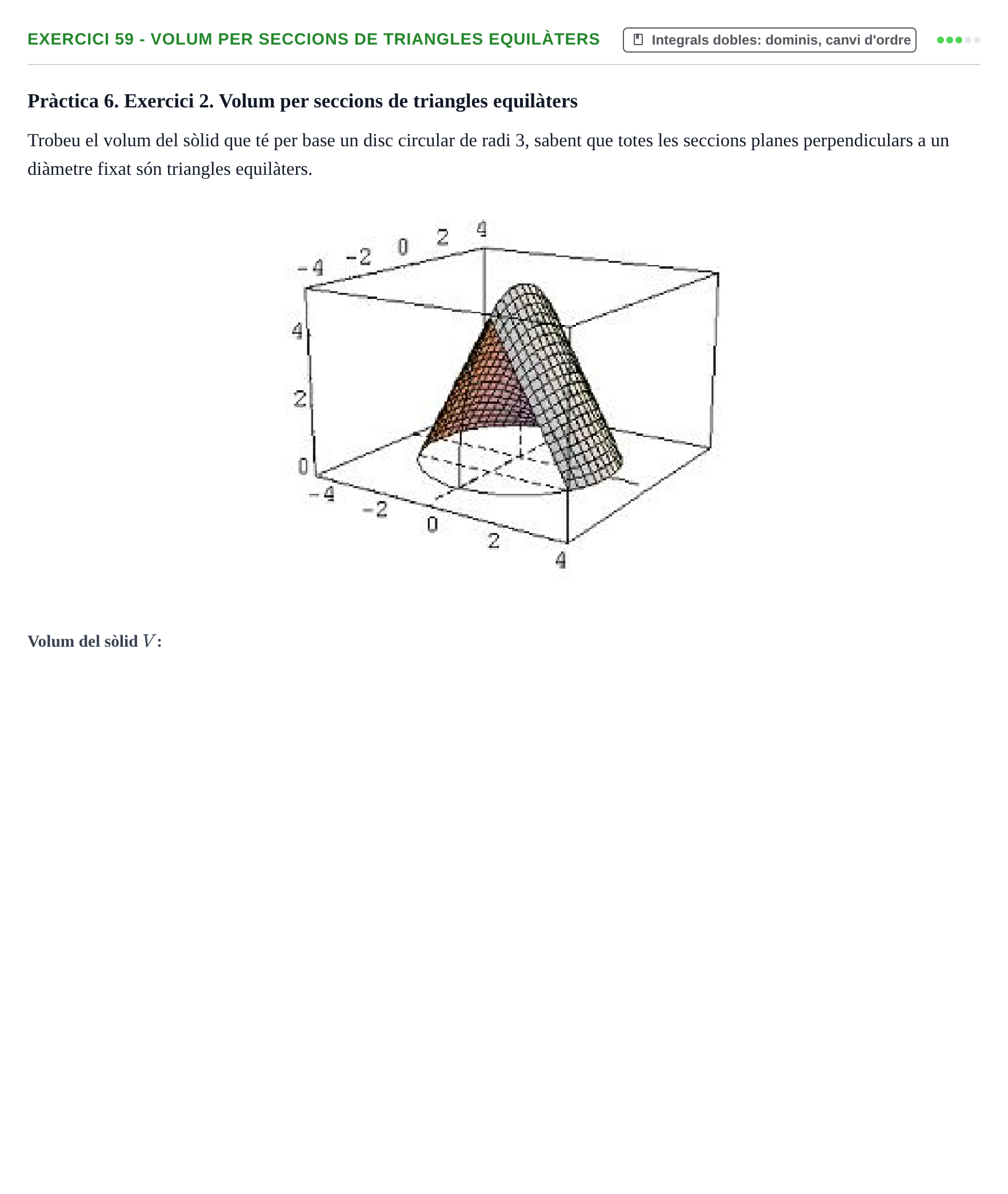 Enunciado: 59 - Volum per seccions de triangles equilàters