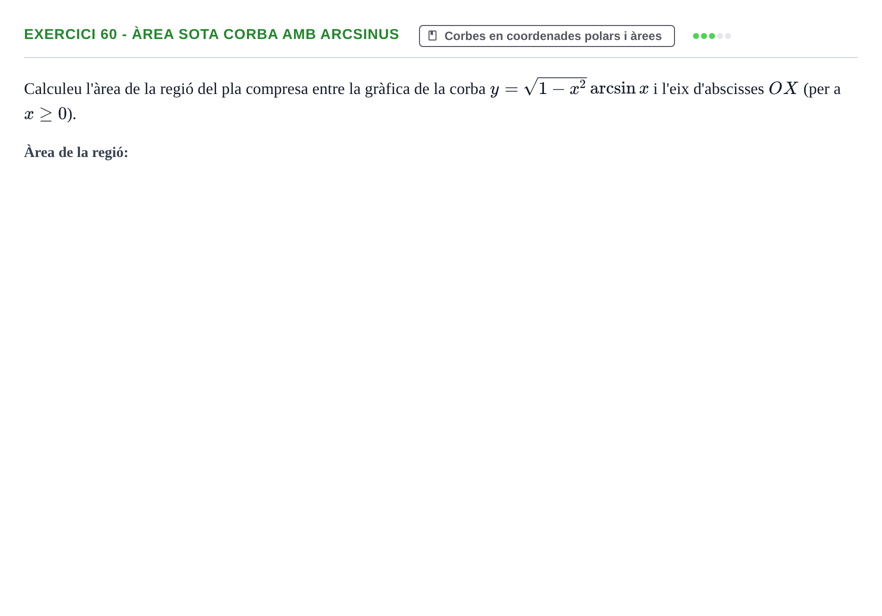 Enunciado: 60 - Àrea sota corba amb arcsinus