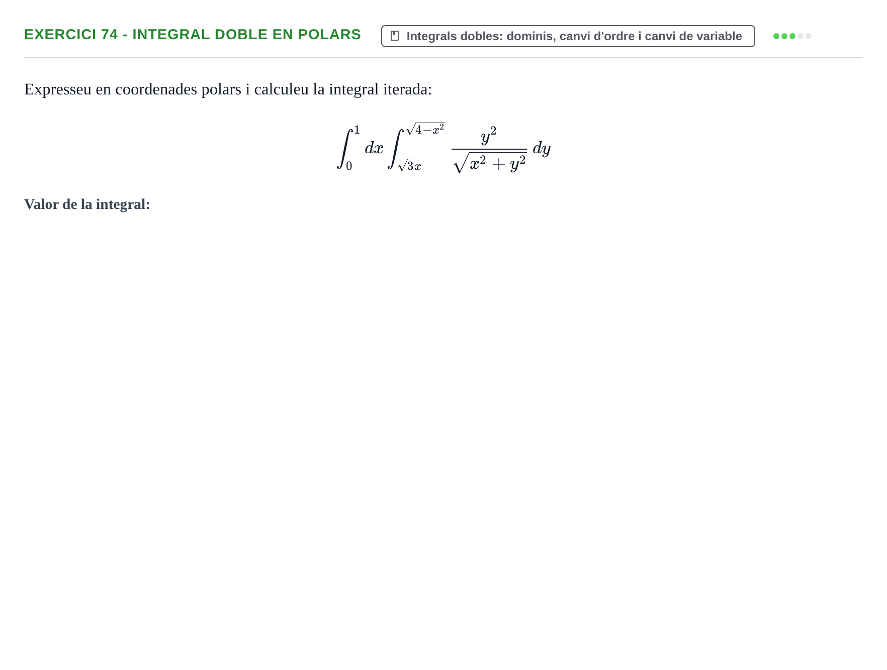 Enunciado: 74 - Integral doble en polars