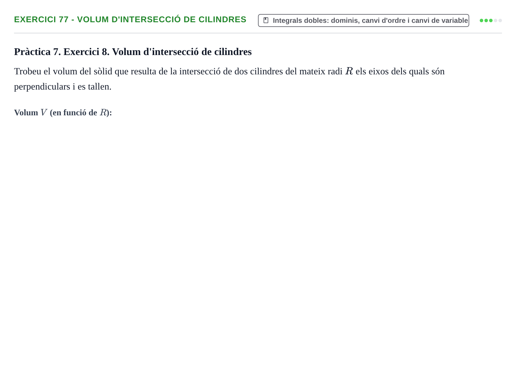 Enunciado: 77 - Volum d'intersecció de cilindres
