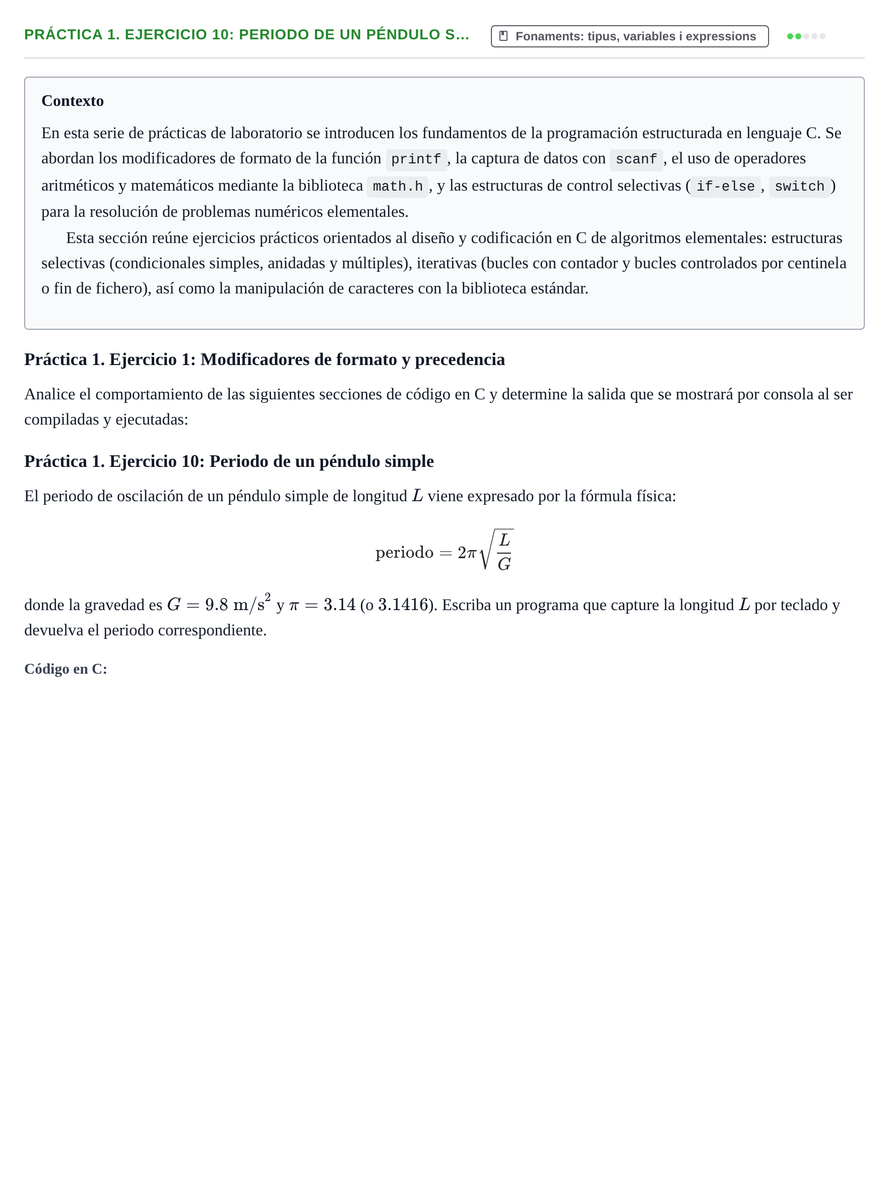 Enunciado: Práctica 1. Ejercicio 10: Periodo de un péndulo s…