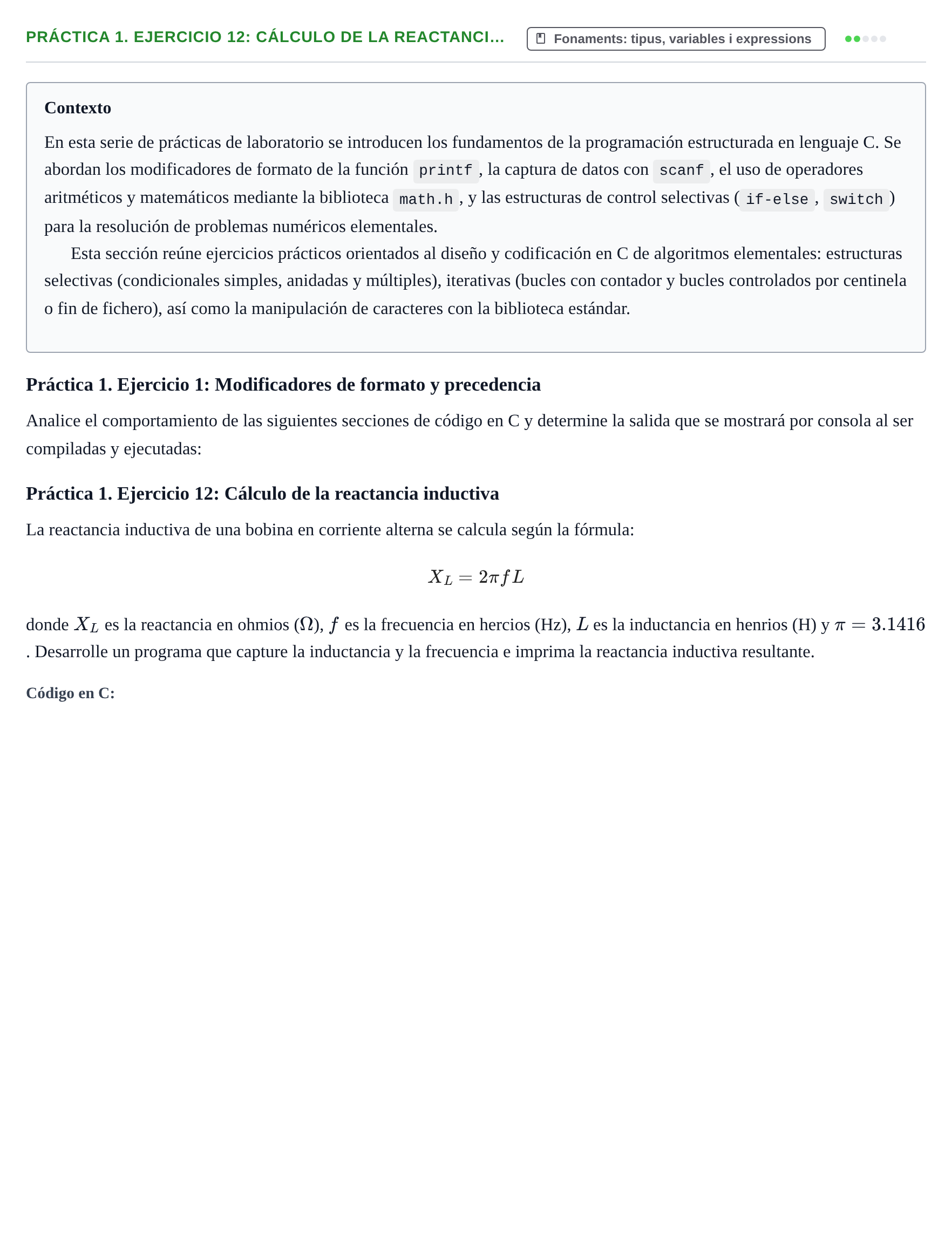 Enunciado: Práctica 1. Ejercicio 12: Cálculo de la reactanci…