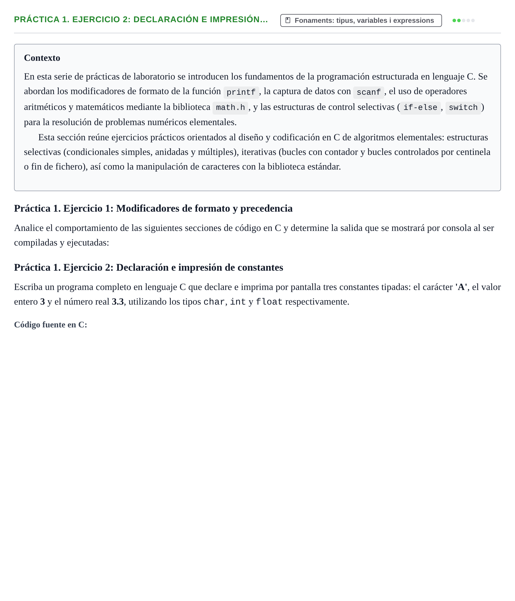 Enunciado: Práctica 1. Ejercicio 2: Declaración e impresión…