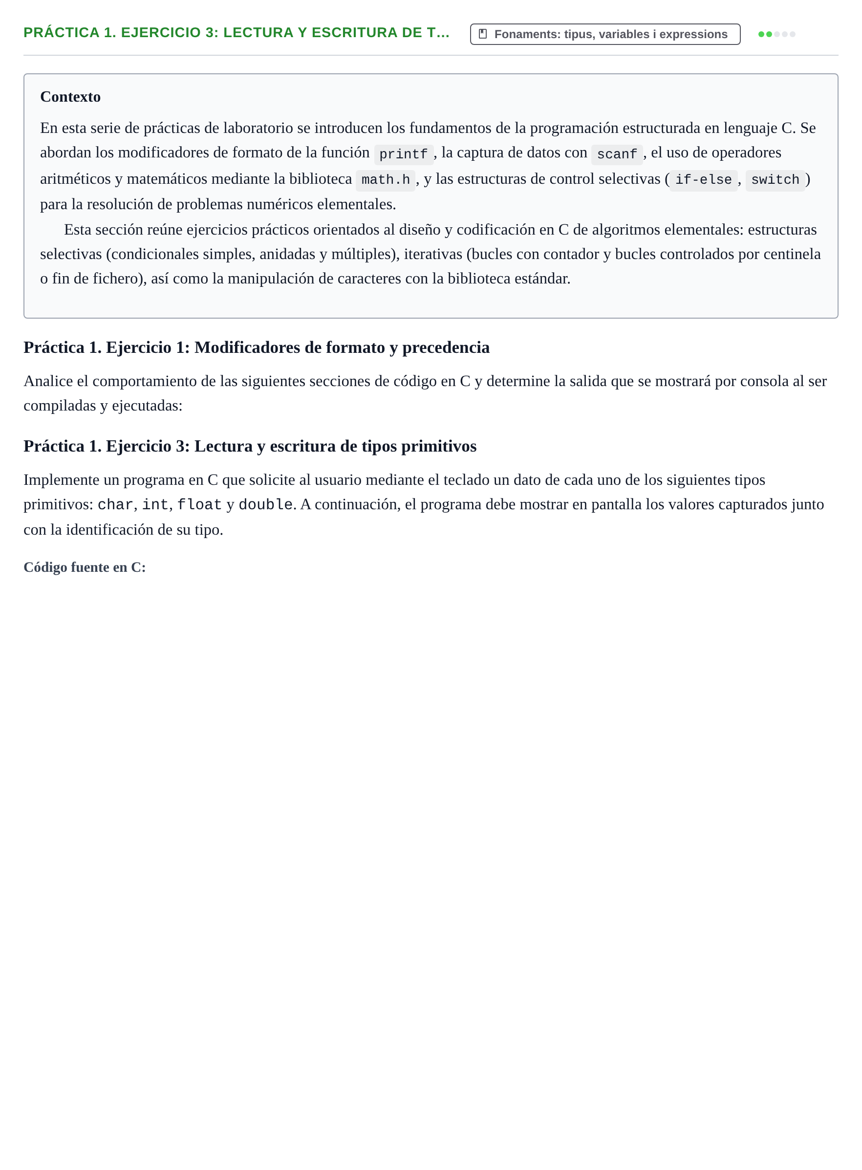 Enunciado: Práctica 1. Ejercicio 3: Lectura y escritura de t…
