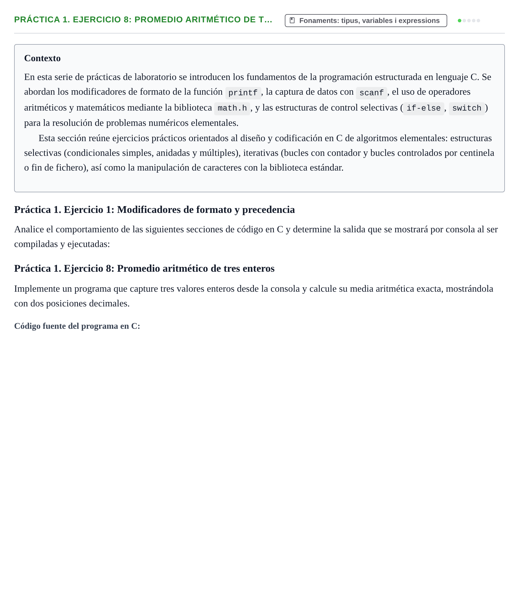 Enunciado: Práctica 1. Ejercicio 8: Promedio aritmético de t…