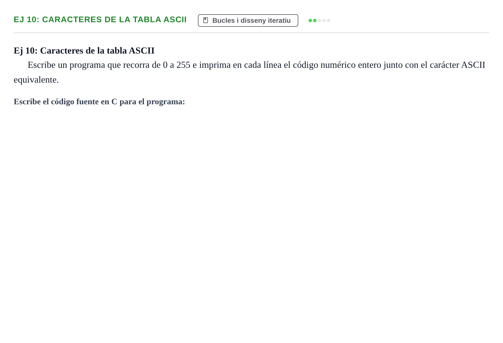 Enunciado: Ej 10: Caracteres de la tabla ASCII