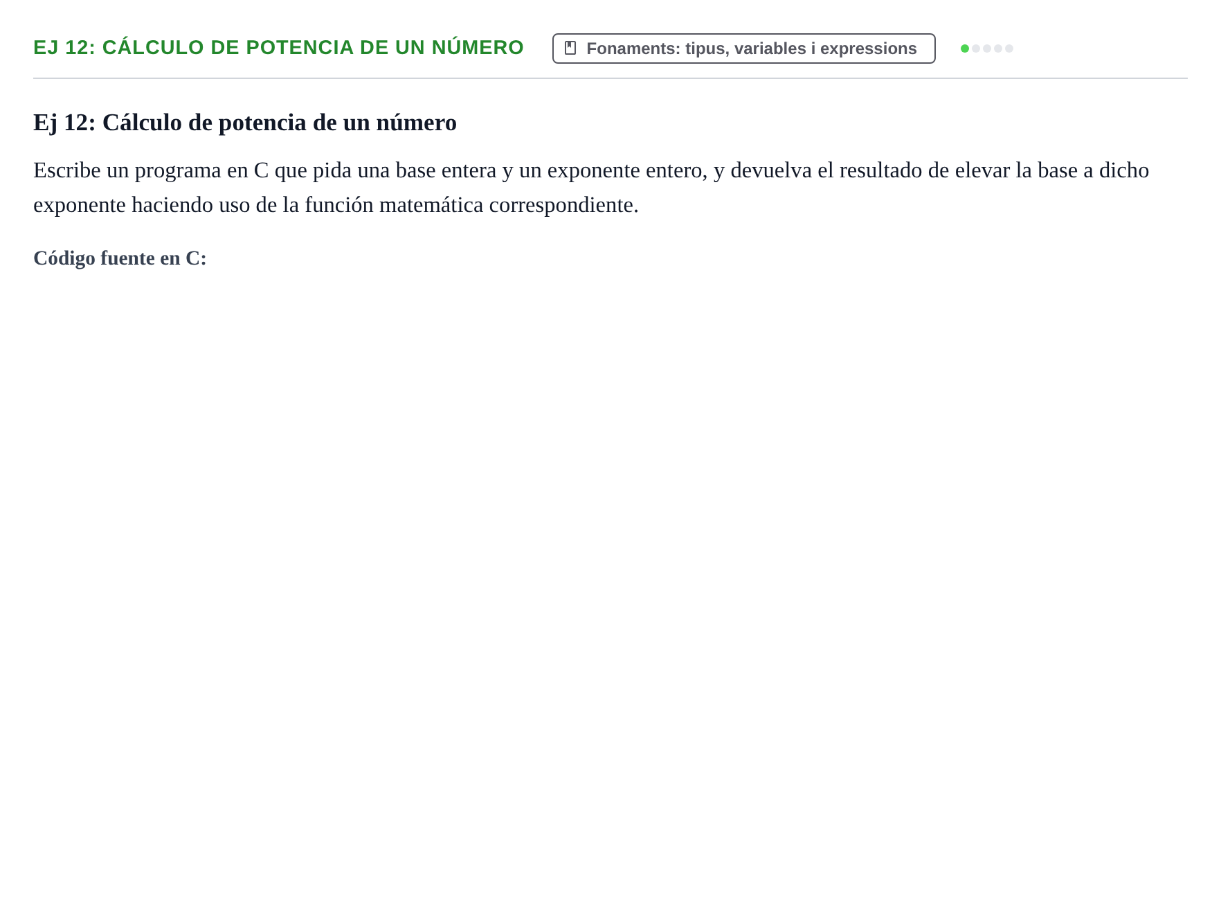 Enunciado: Ej 12: Cálculo de potencia de un número