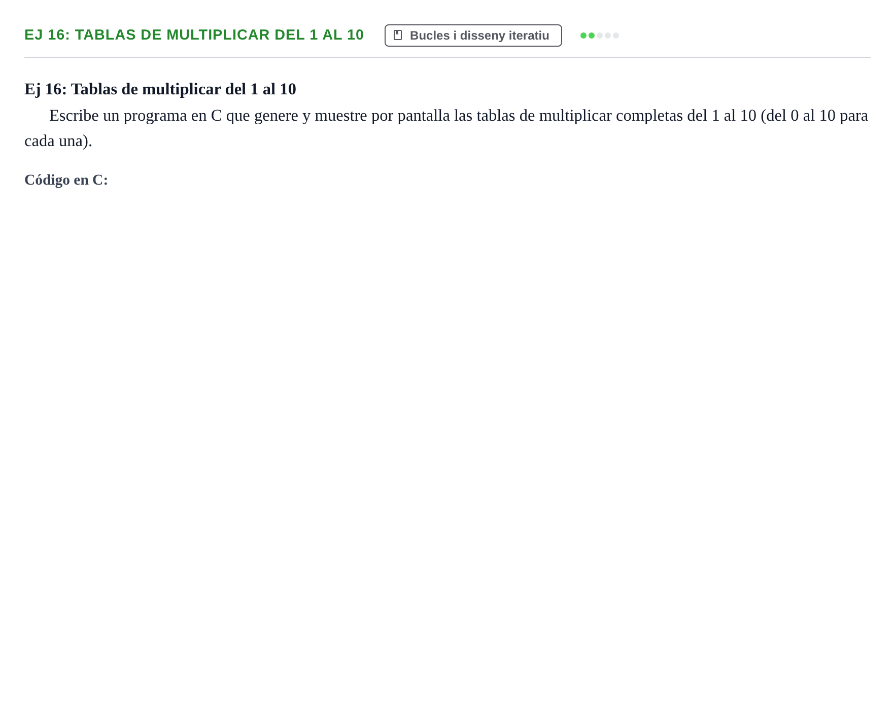 Enunciado: Ej 16: Tablas de multiplicar del 1 al 10