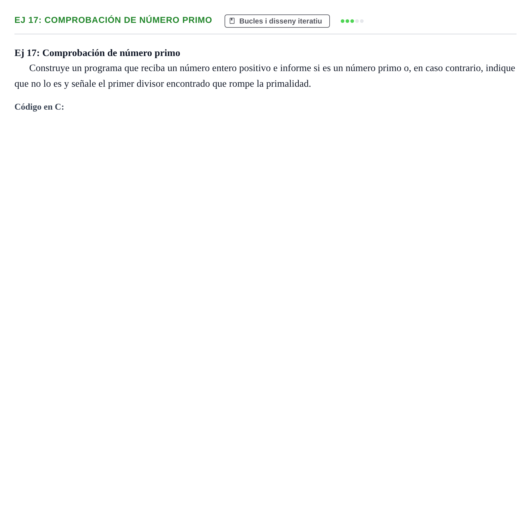 Enunciado: Ej 17: Comprobación de número primo