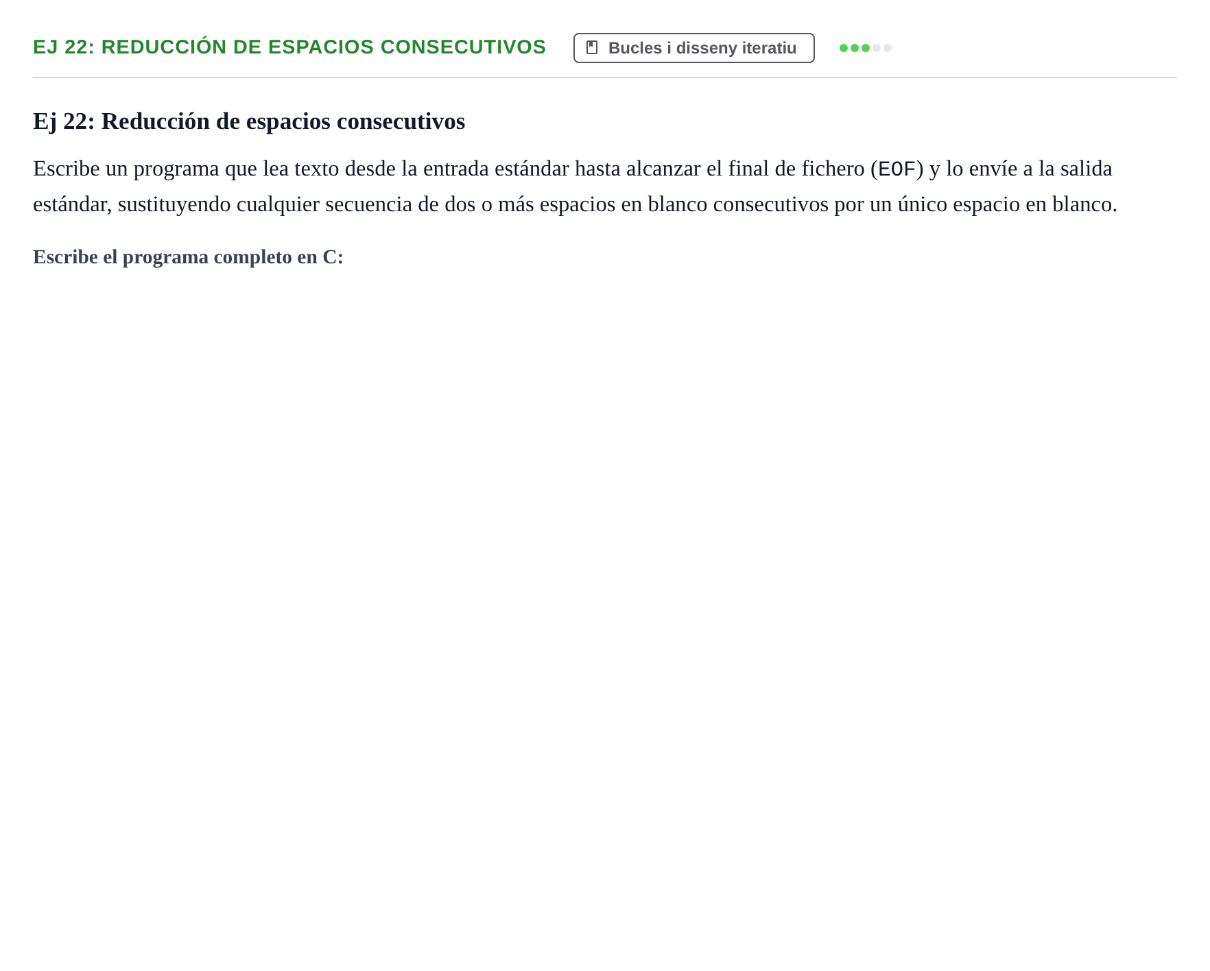 Enunciado: Ej 22: Reducción de espacios consecutivos