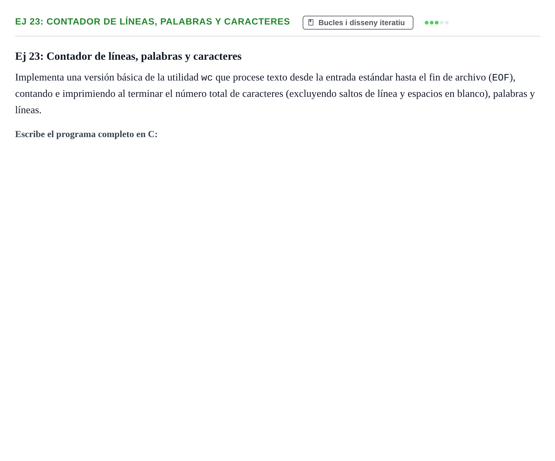 Enunciado: Ej 23: Contador de líneas, palabras y caracteres