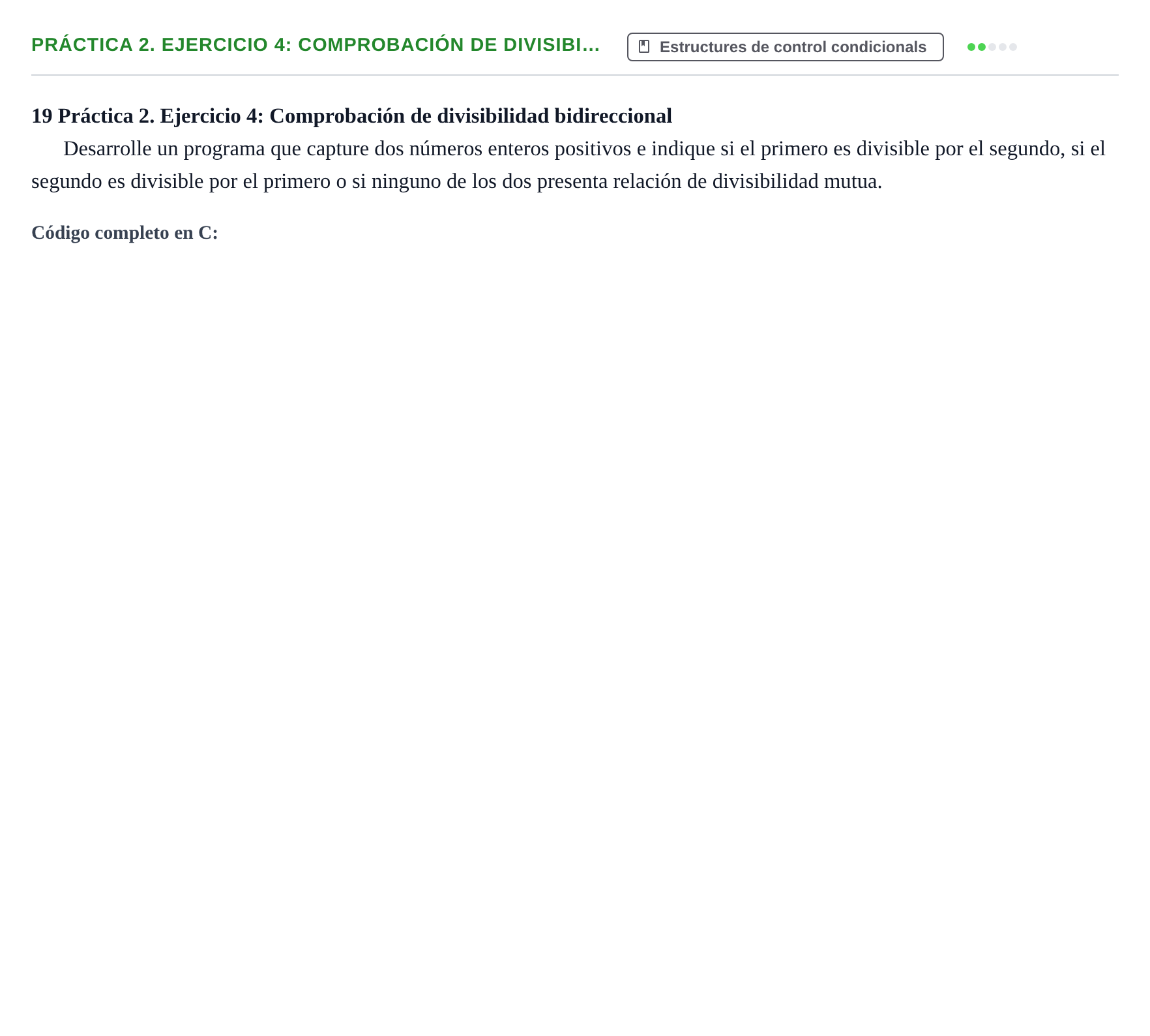 Enunciado: Práctica 2. Ejercicio 4: Comprobación de divisibi…