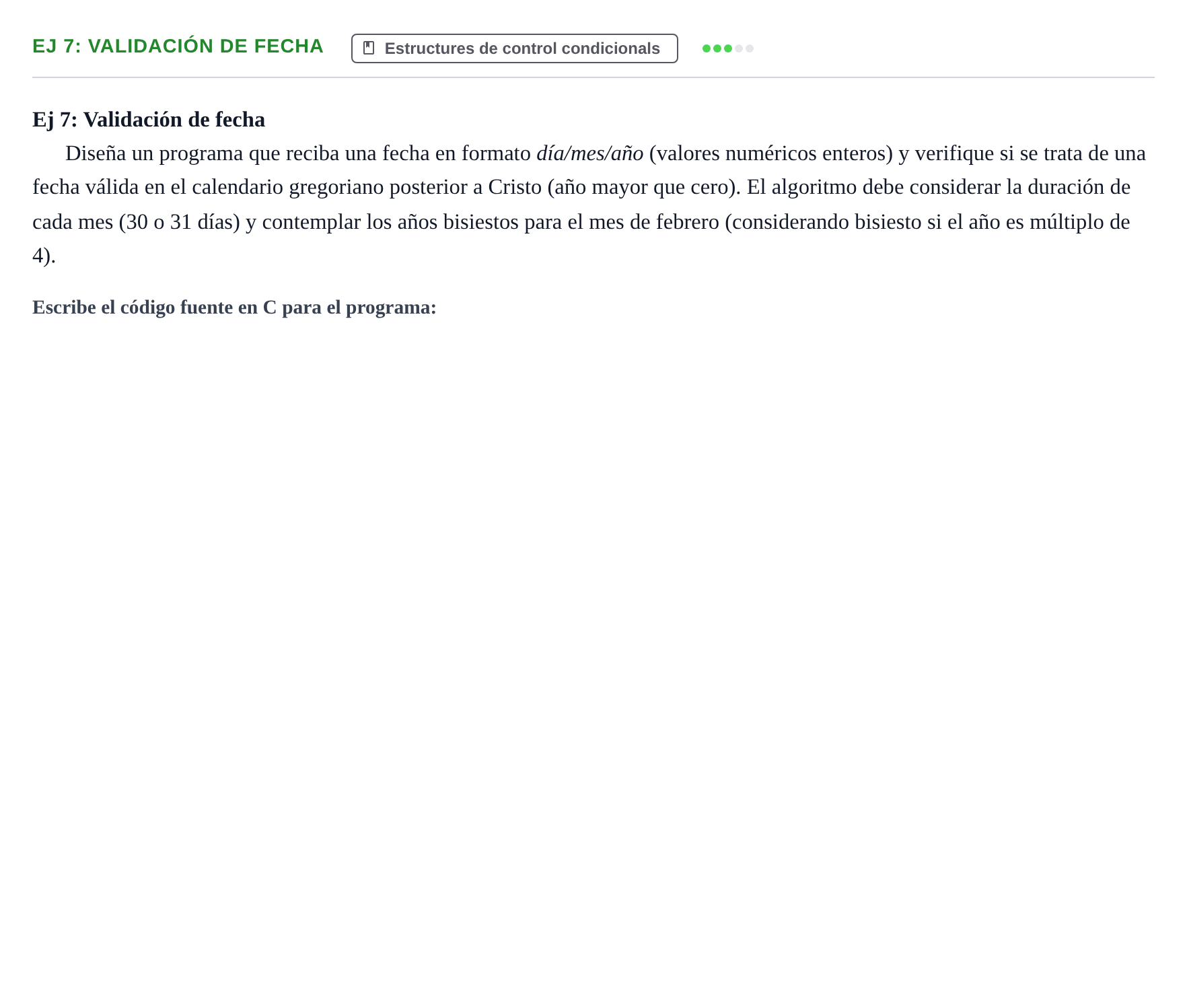 Enunciado: Ej 7: Validación de fecha
