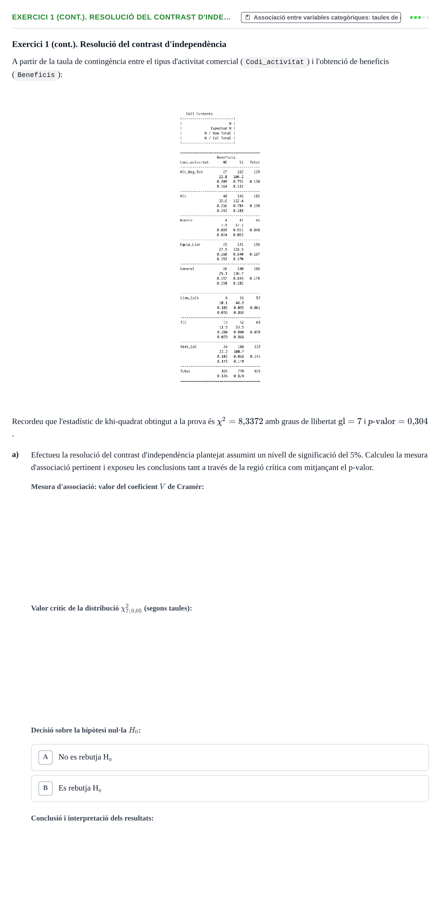 Enunciado: Exercici 1 (cont.). Resolució del contrast d'inde…