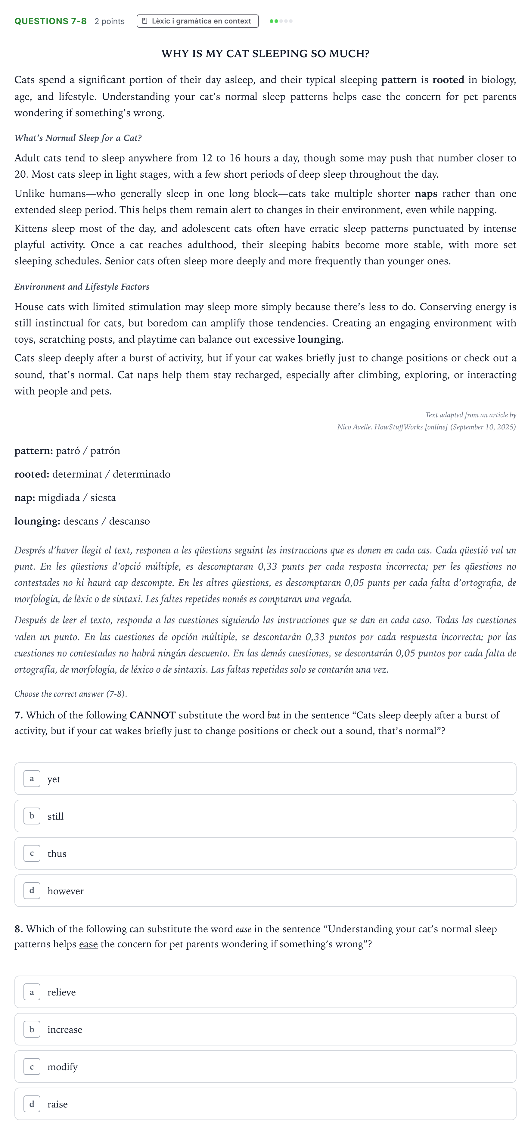 Enunciado: Ejercicio Questions 7-8 · Inglés Majors de 25 anys (Catalunya) Tribunal especial Serie 3 2026