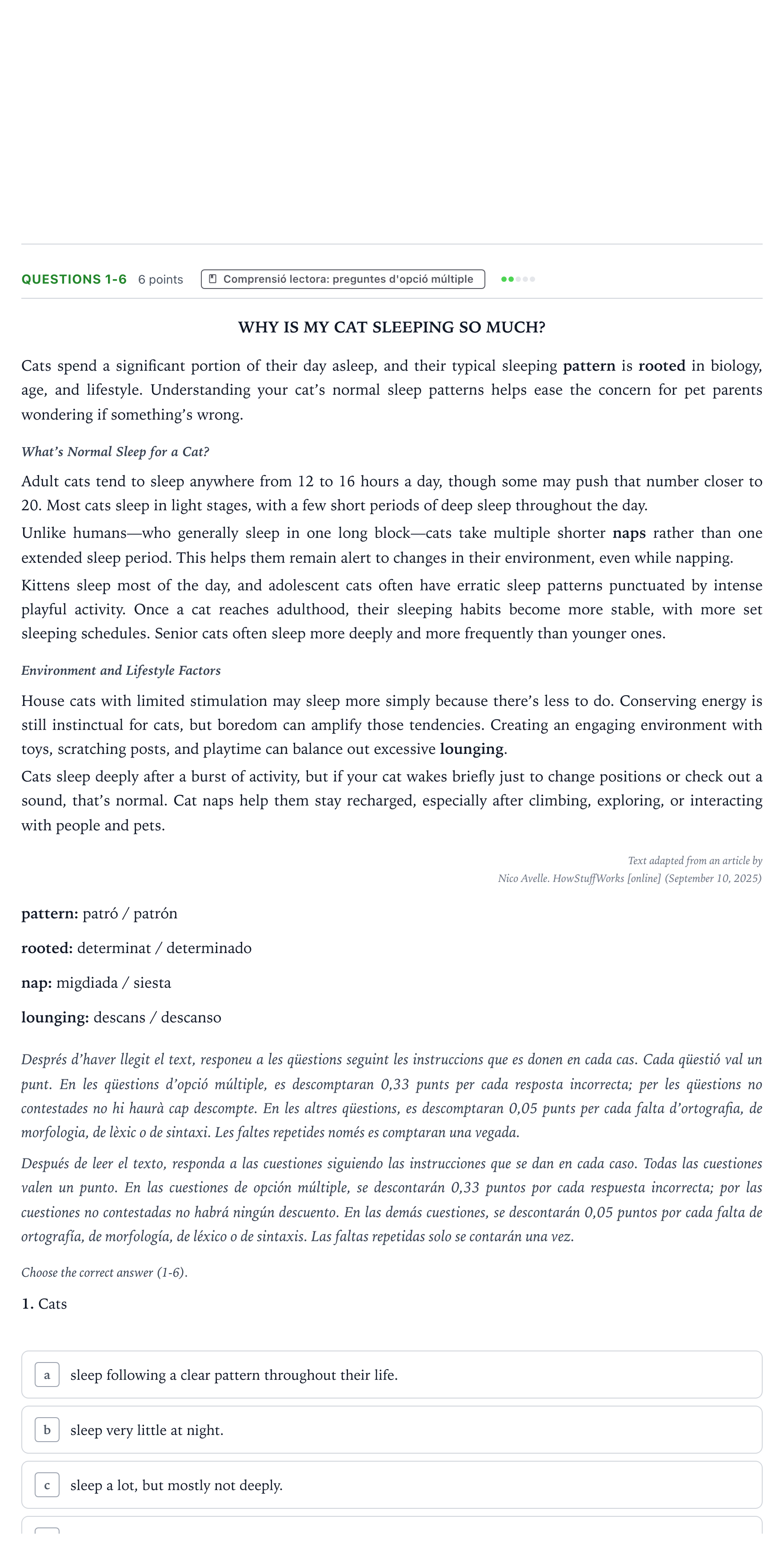 Enunciado: Ejercicio Questions 9-10 · Inglés Majors de 25 anys (Catalunya) Tribunal especial Serie 3 2026