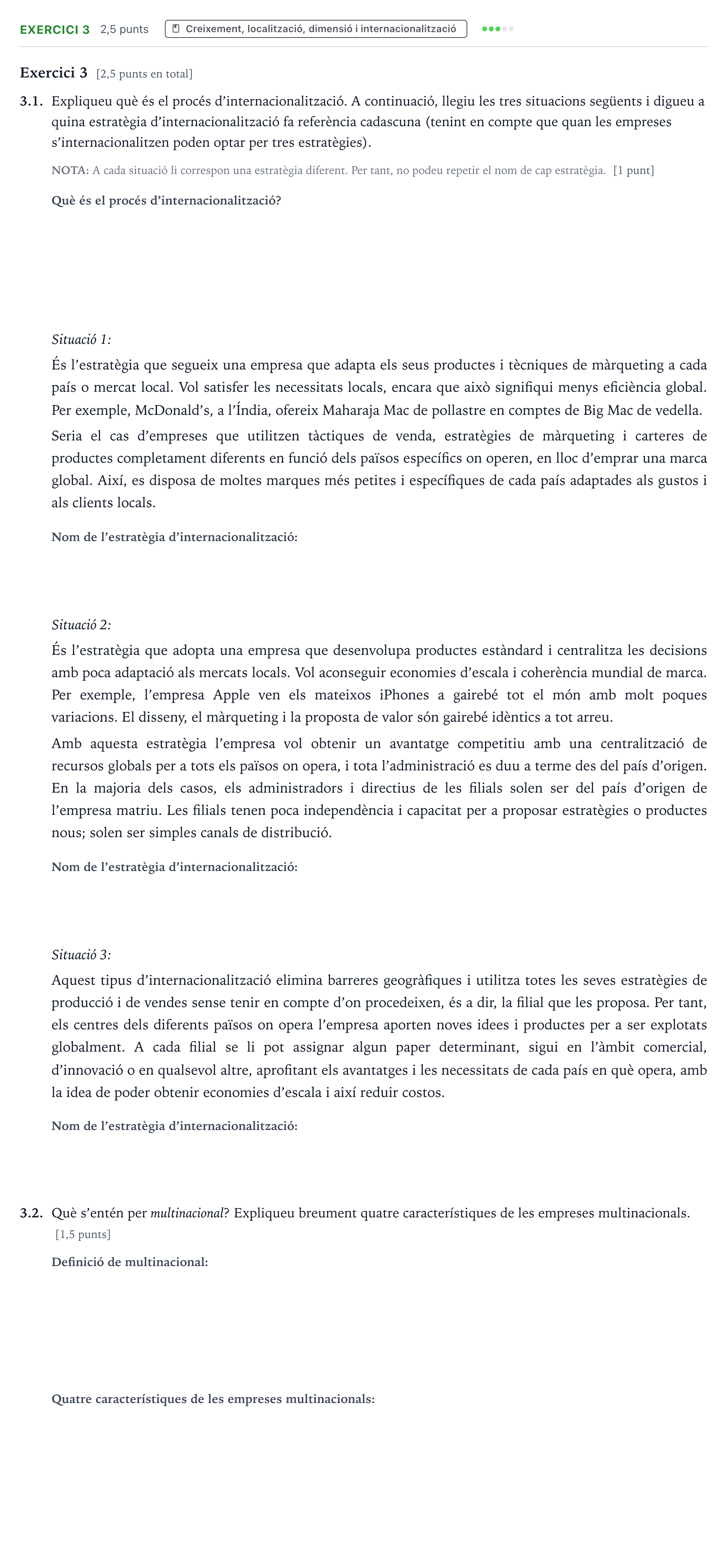 Enunciado: Exercici 3 · Economía de la Empresa Majors de 25 anys (Catalunya) Tribunal ordinari Serie 2 2026