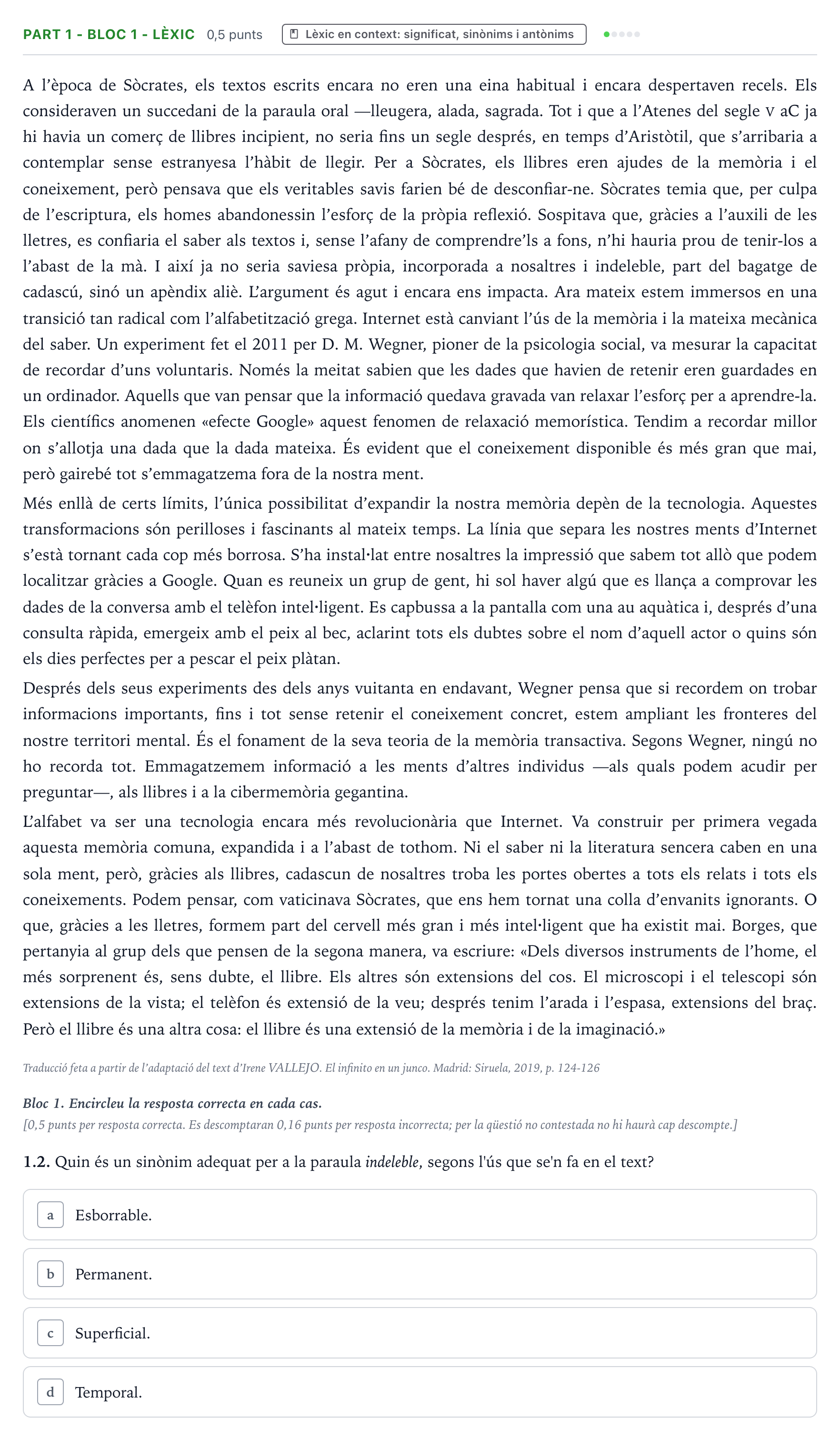 Enunciado: Part 1 - Bloc 1 - Lèxic · Comentario de Texto Majors de 25 anys (Catalunya) Tribunal especial Serie 3 2026