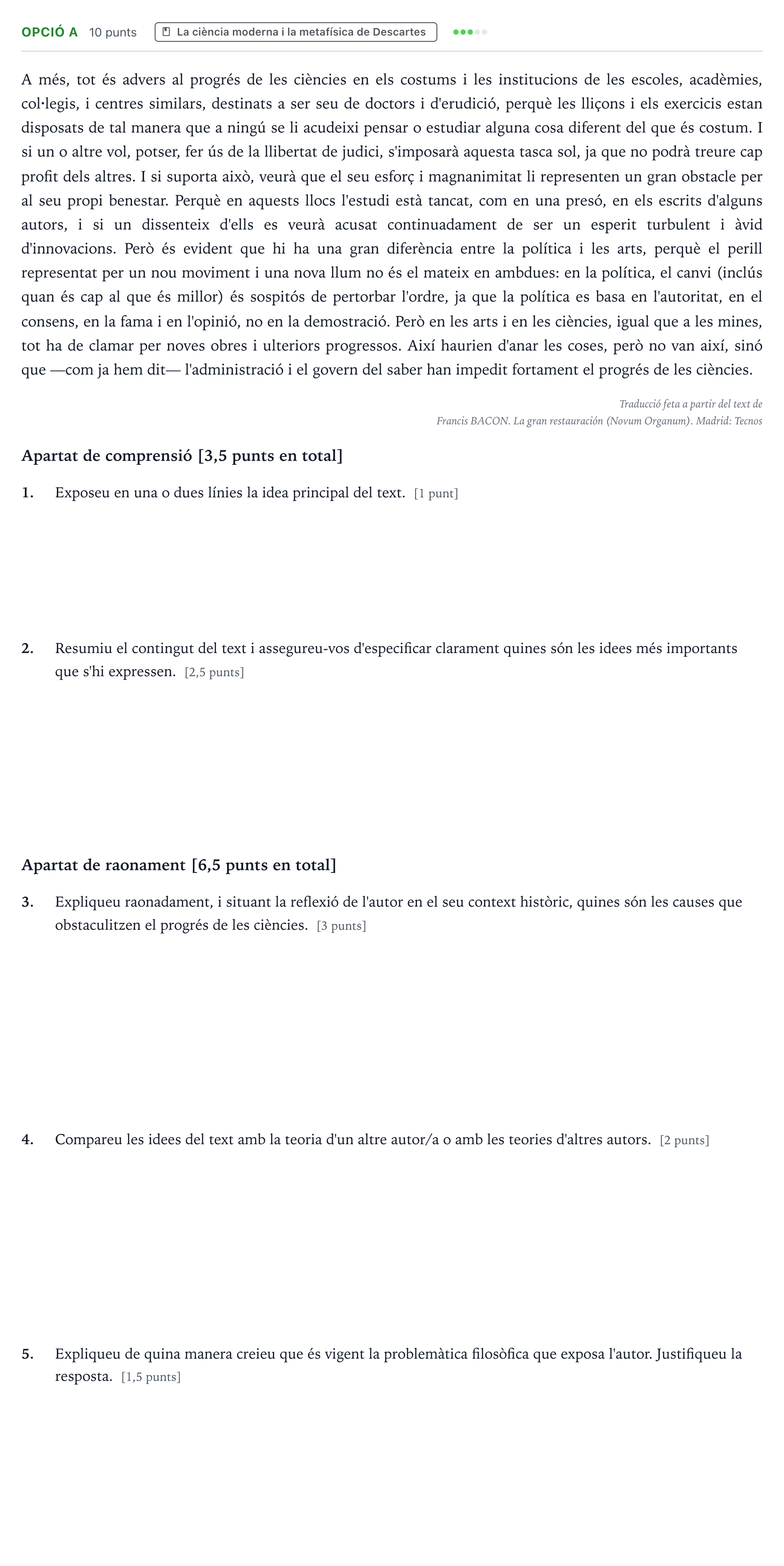 Enunciado: Ejercicio Opció A · Filosofía Majors de 25 anys (Catalunya) Tribunal especial Serie 3 2026