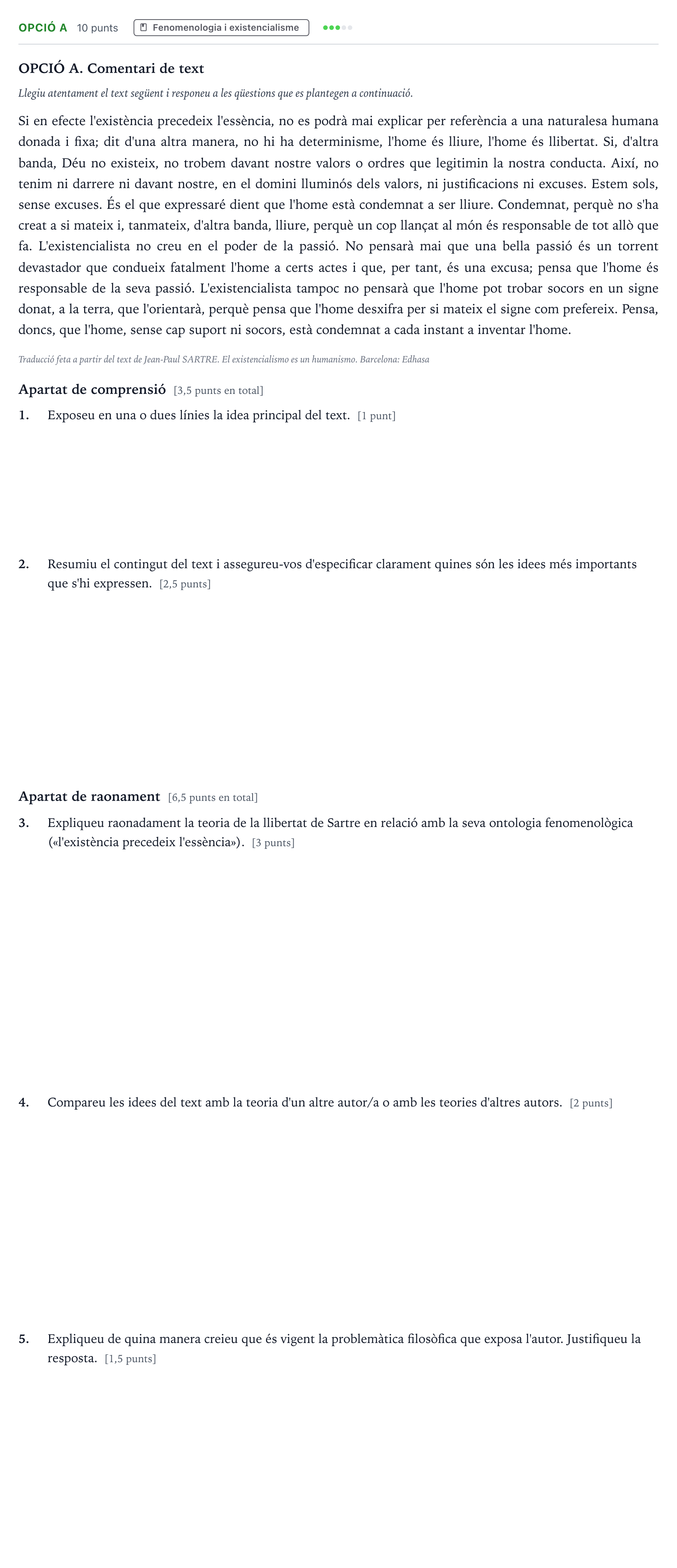 Enunciado: Ejercicio Opció A · Filosofía Majors de 25 anys (Catalunya) Tribunal ordinari Serie 2 2026