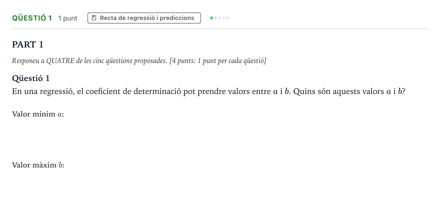 Enunciado: Ejercicio Qüestió 1 · Estadística Majors de 25 anys (Catalunya) Tribunal especial Serie 3 2026