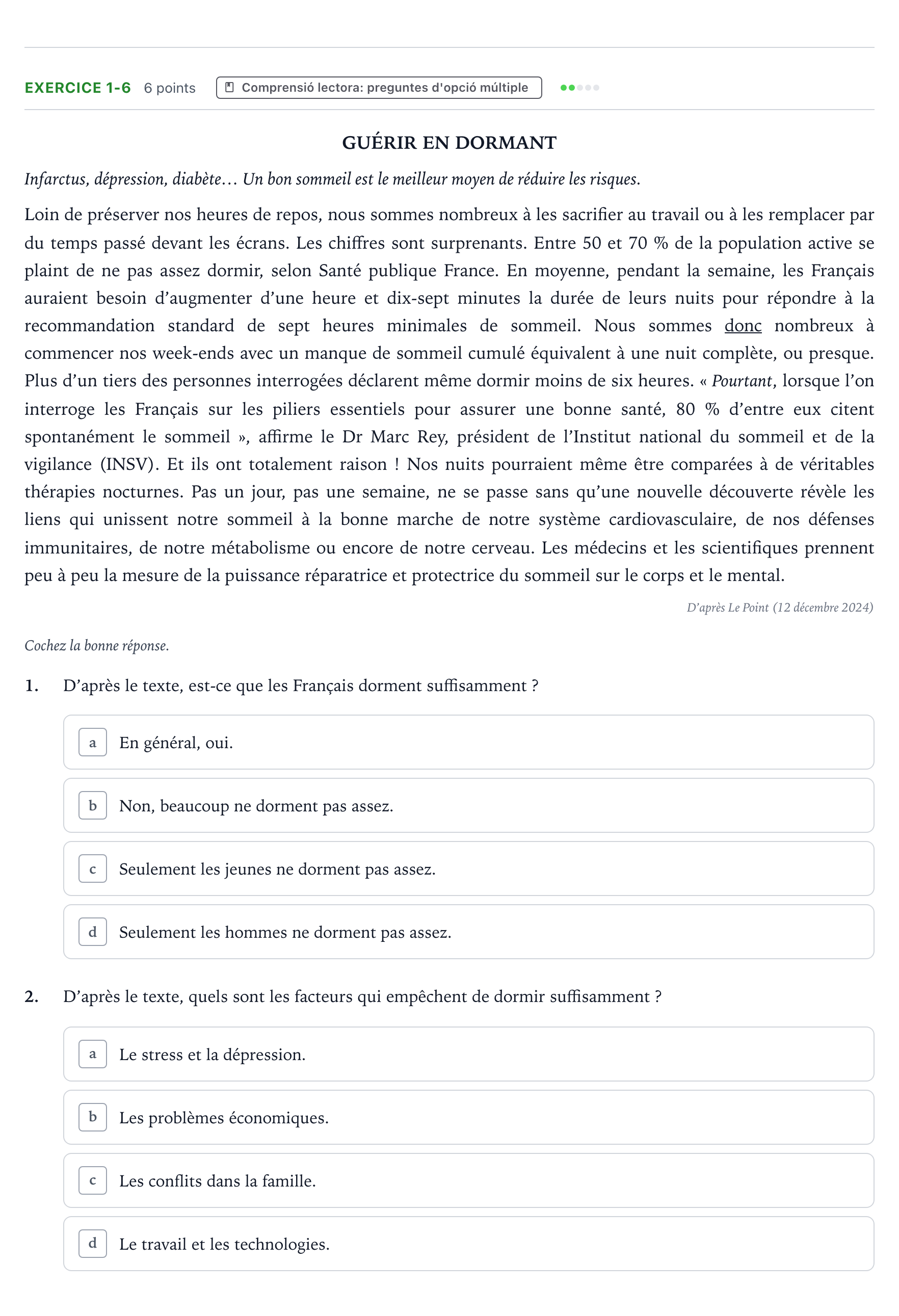 Enunciado: Ejercicio 7-8 · Francés Majors de 25 anys (Catalunya) Tribunal ordinari Serie 2 2026