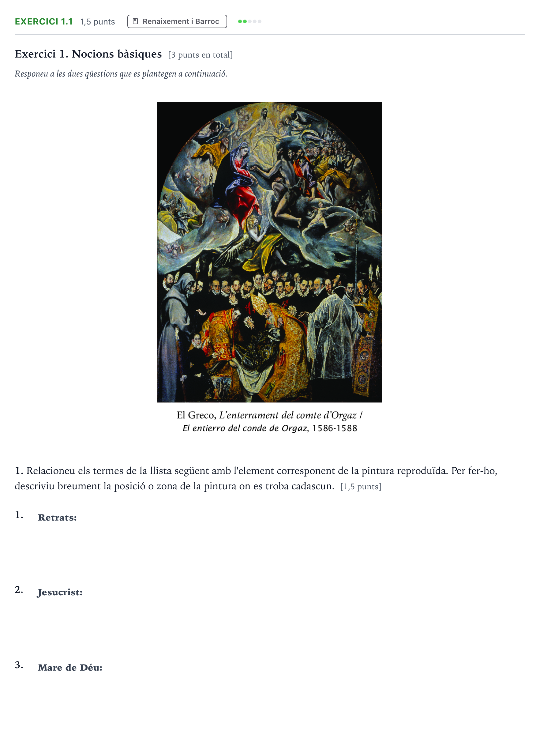 Enunciado: Ejercicio 1.1 · Historia del Arte Majors de 25 anys (Catalunya) Tribunal especial Serie 3 2026