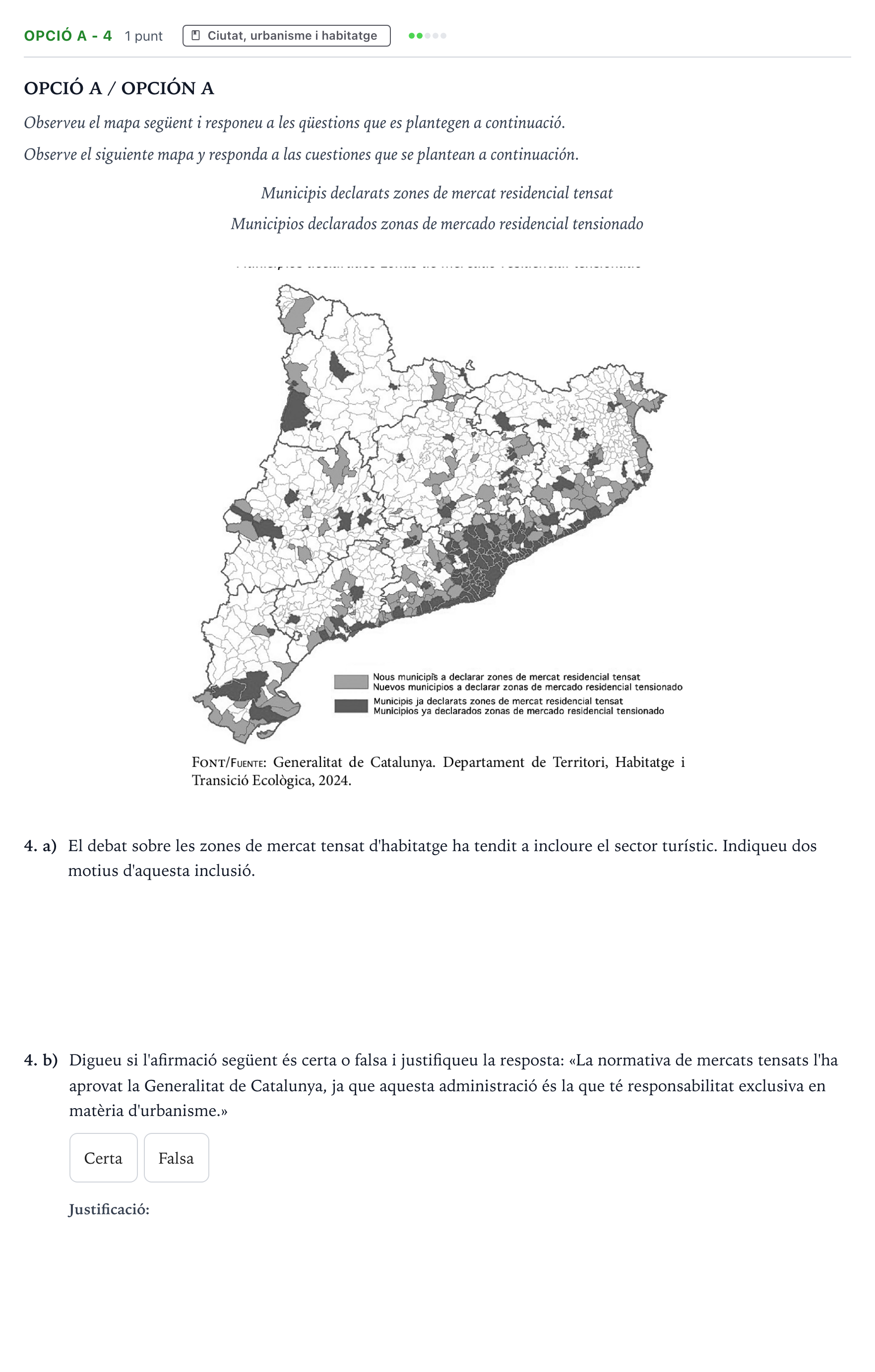 Enunciado: Ejercicio Opció A - 4 · Geografía Majors de 25 anys (Catalunya) Tribunal especial Serie 3 2026