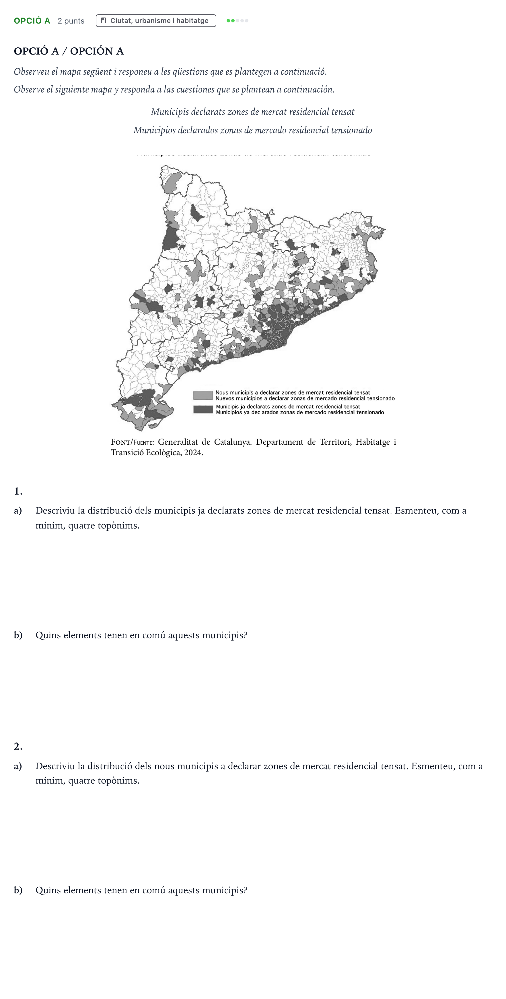 Enunciado: Ejercicio Opció A · Geografía Majors de 25 anys (Catalunya) Tribunal especial Serie 3 2026
