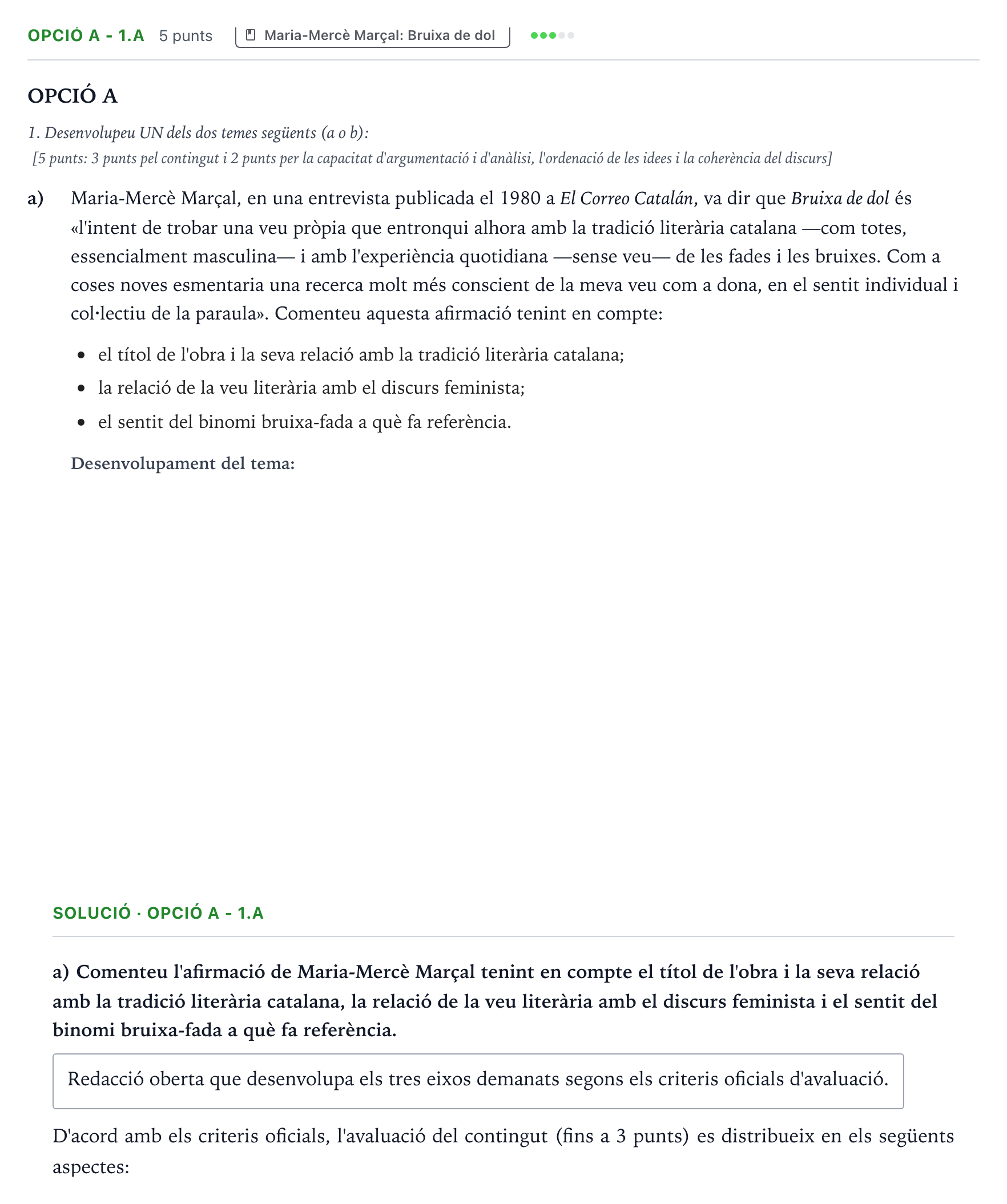 Enunciado: Ejercicio Opció A - 2.a · Literatura Majors de 25 anys (Catalunya) Tribunal ordinari Serie 2 2026