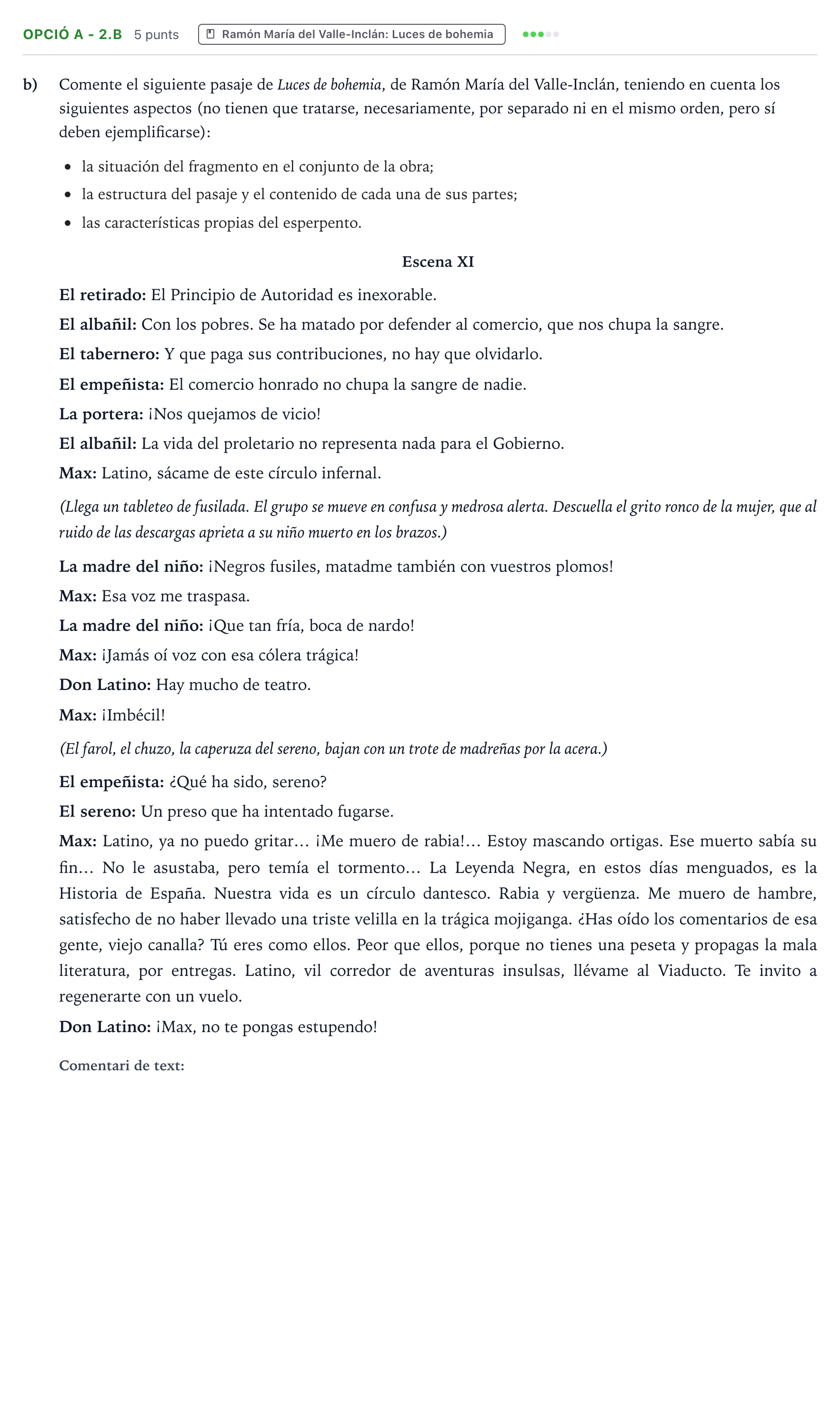 Enunciado: Ejercicio Opció A - 2.b · Literatura Majors de 25 anys (Catalunya) Tribunal especial Serie 3 2026