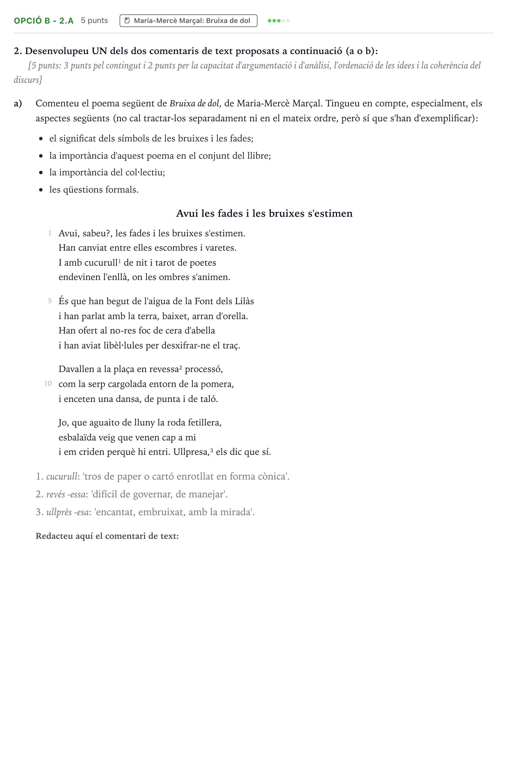 Enunciado: Ejercicio Opció B - 2.a · Literatura Majors de 25 anys (Catalunya) Tribunal especial Serie 3 2026
