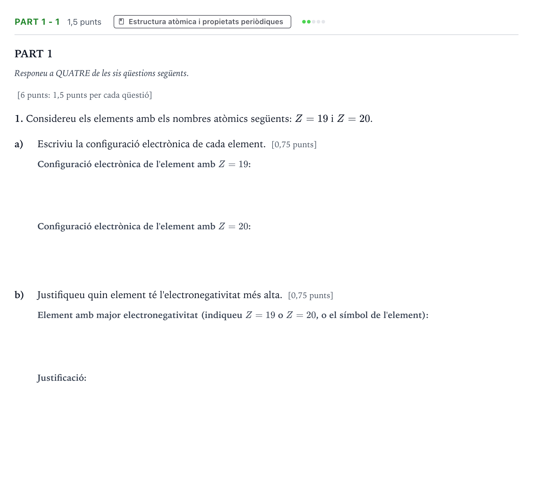 Enunciado: Part 1 - 1 · Química Majors de 25 anys (Catalunya) Tribunal ordinari Serie 2 2026