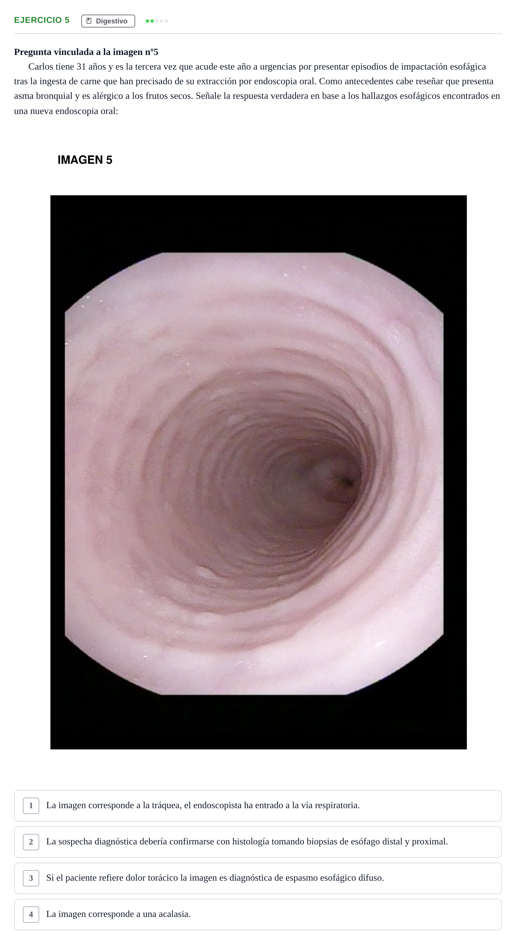 Enunciado: Pregunta 5 · MIR 2018 — Esofagitis eosinofílica: diagnóstico endoscópico e histológico