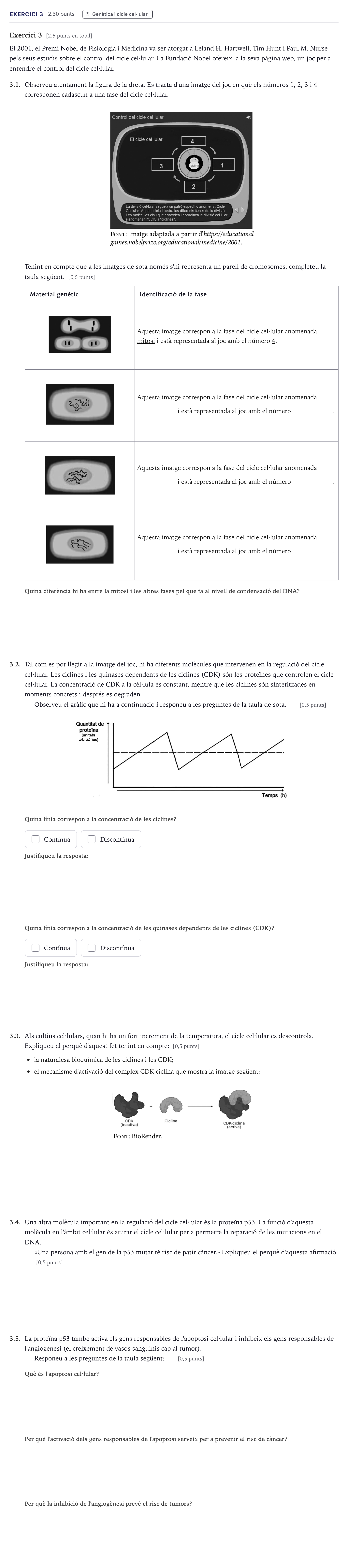 Enunciado: Exercici 3 · Biología Selectividad Cataluña Juny Extraordinaria 2026