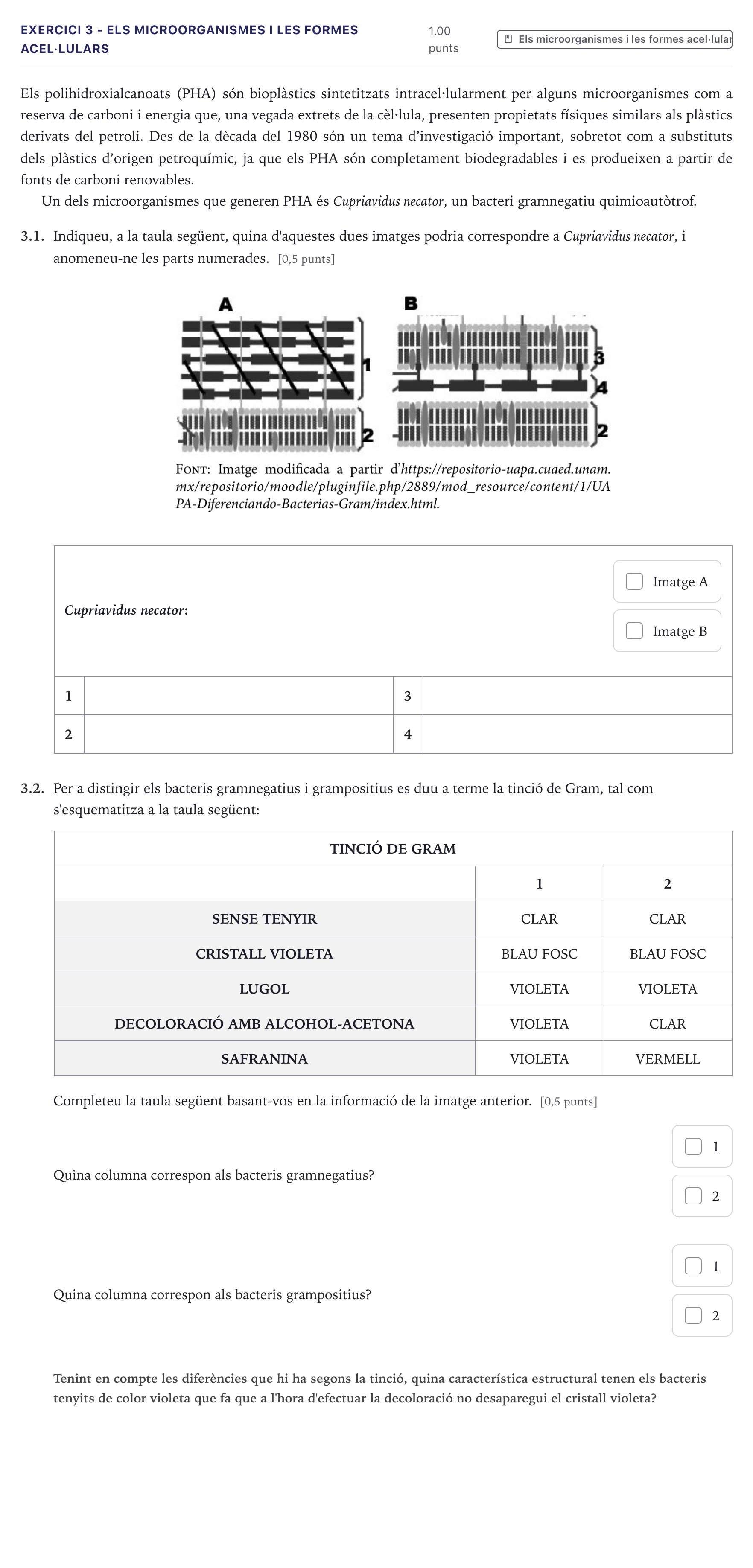 Enunciado: Ejercicio 3 - Els microorganismes i les formes acel·lulars · Biología Selectividad Cataluña Juny Ordinaria 2026