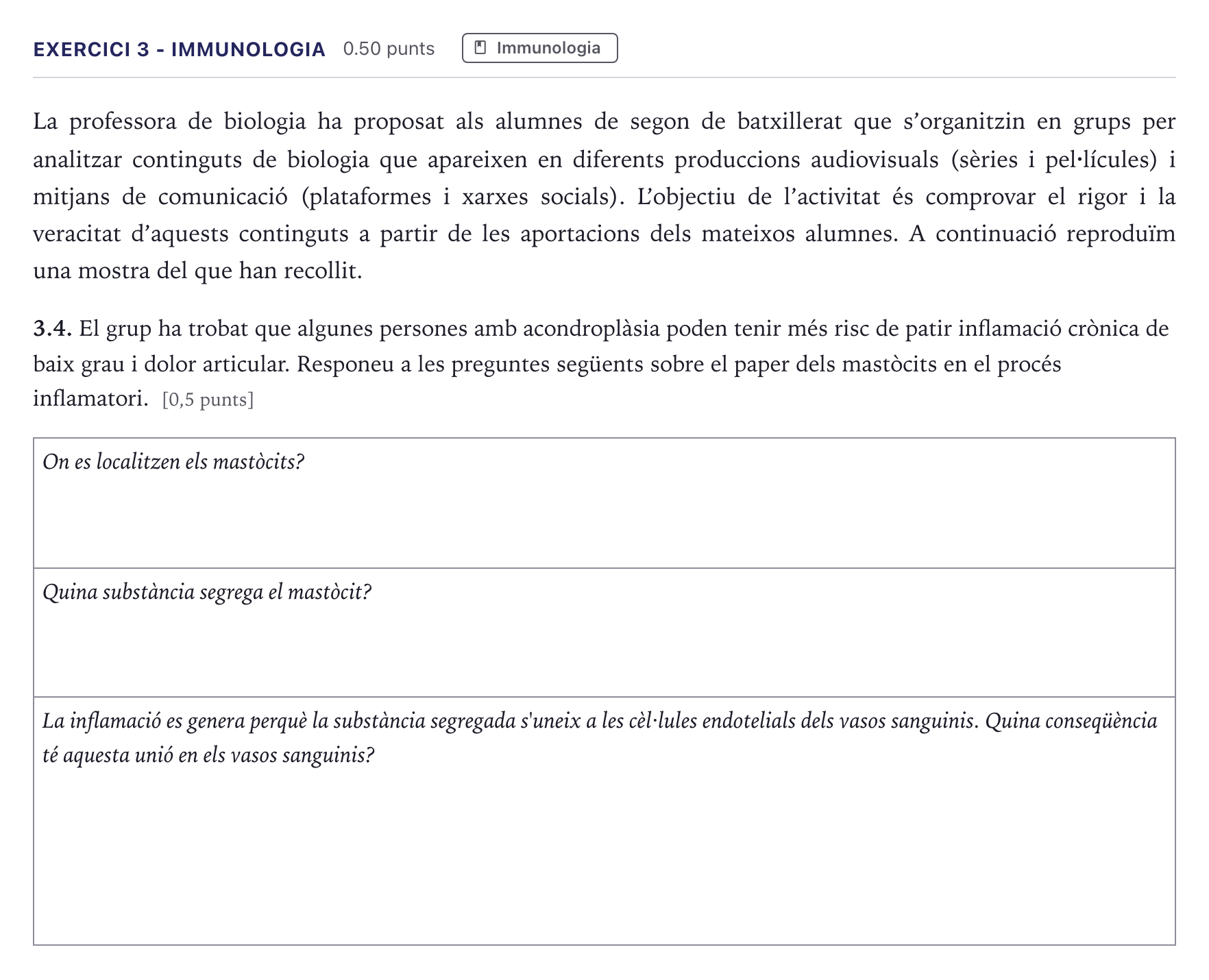 Enunciado: Exercici 3 - Immunologia · Biología Selectividad Cataluña Setembre 2026