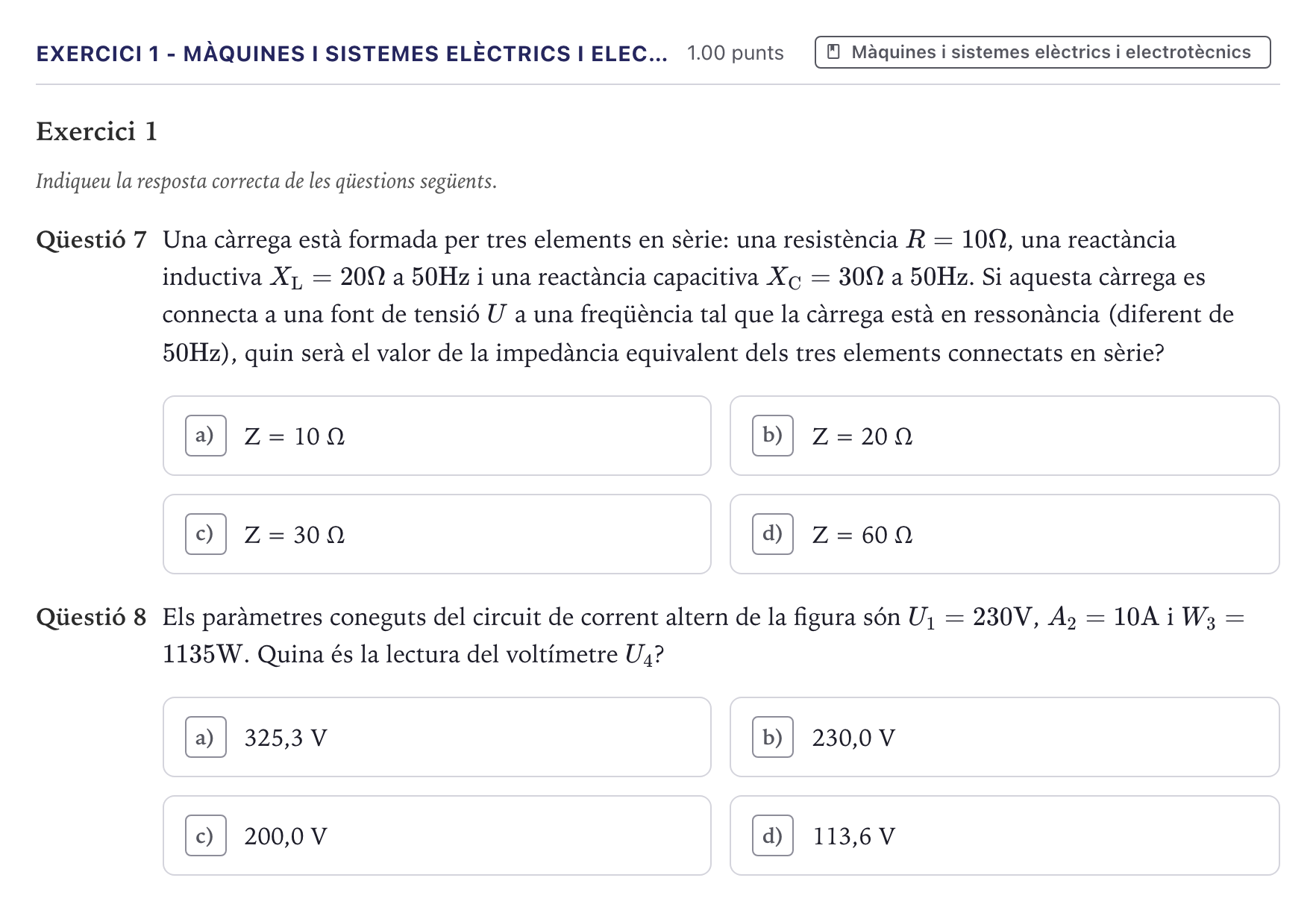 Enunciado: Exercici 1 - Màquines i sistemes elèctrics i elec… · Tecnologia Industrial Selectividad Cataluña Setembre Serie 2 2026