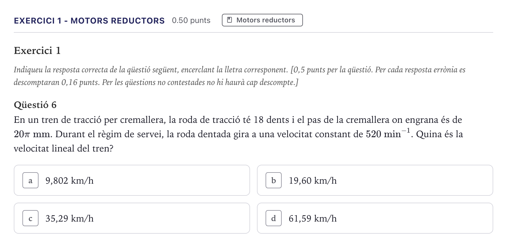 Enunciado: Exercici 1 - Motors reductors · Tecnologia Industrial Selectividad Cataluña Setembre Serie 2 2026
