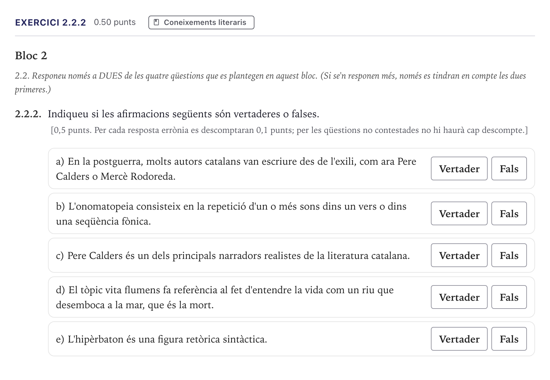 Enunciado: Ejercicio 2.2.2 · Lengua Catalana y Literatura II Selectividad Cataluña Serie 2 2026