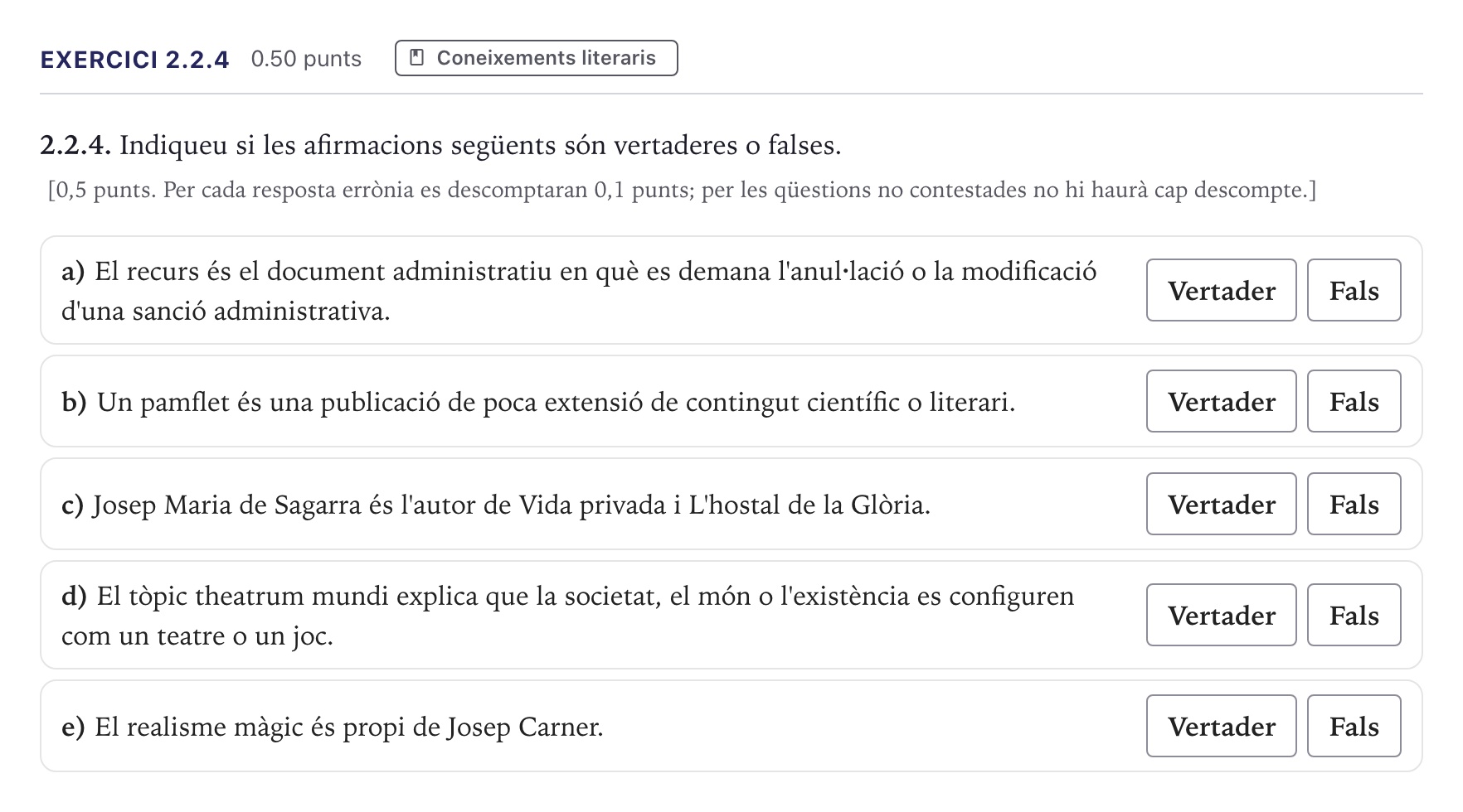 Enunciado: Ejercicio 2.2.4 · Lengua Catalana y Literatura II Selectividad Cataluña Serie 2 2026