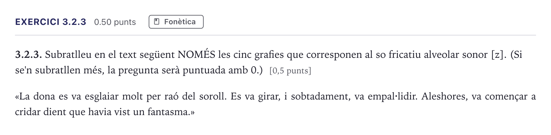 Enunciado: Ejercicio 3.2.3 · Lengua Catalana y Literatura II Selectividad Cataluña Serie 2 2026